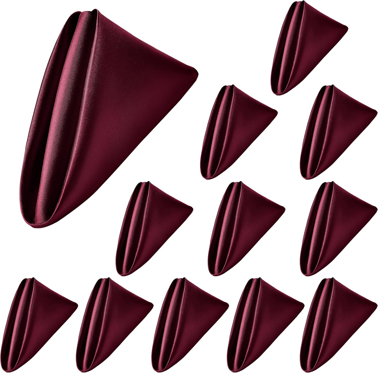 P Pothuiny 12 Pcs Square Satin Dinner Napkins Cloth, Soft Smooth Silky Burgundy