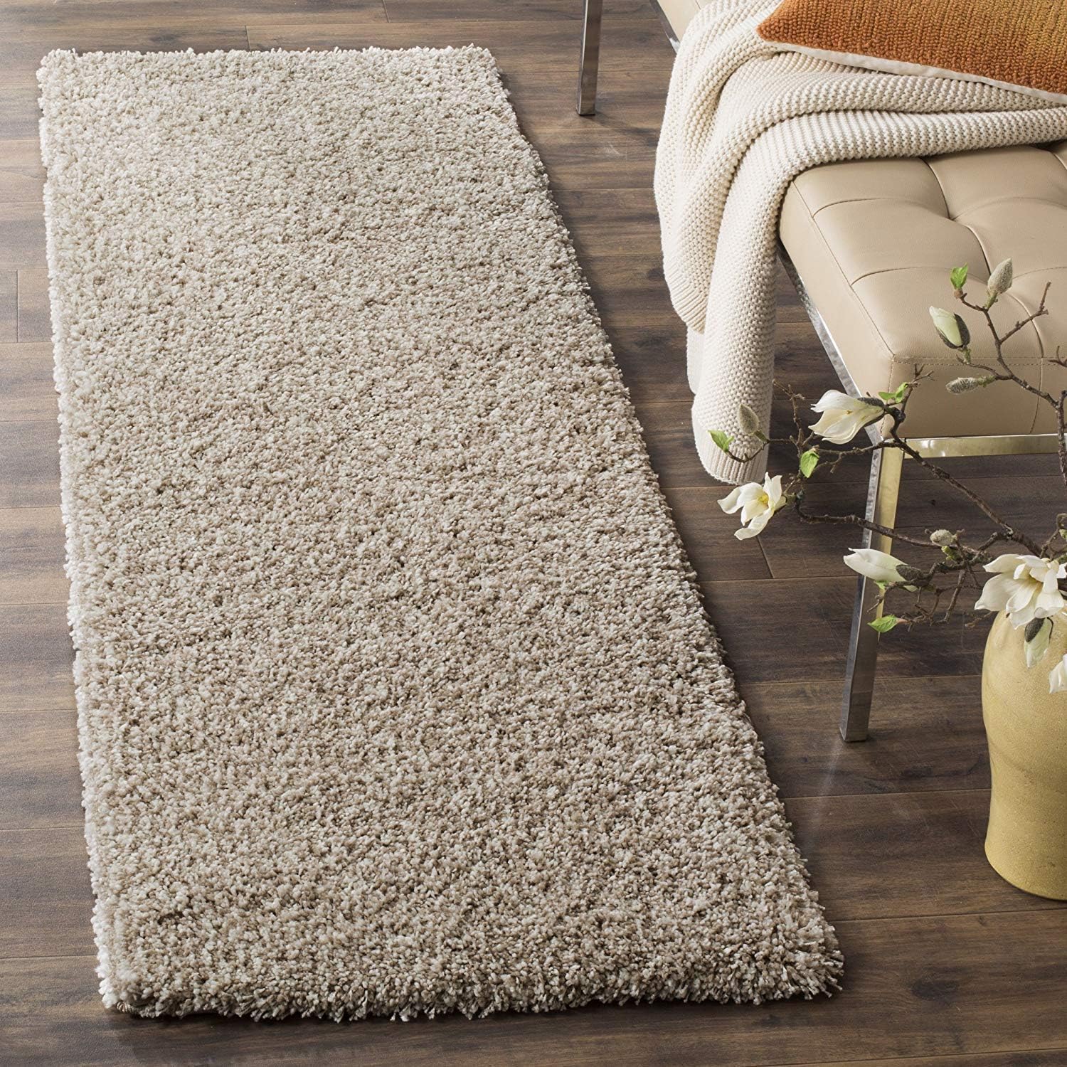 imsid Home Modern Shaggy Rectangular Carpets And Rugs For Hall, Offices, Kitchens, Bedroom, Living Room And Cabins (2 X 6 Feet, Silver)