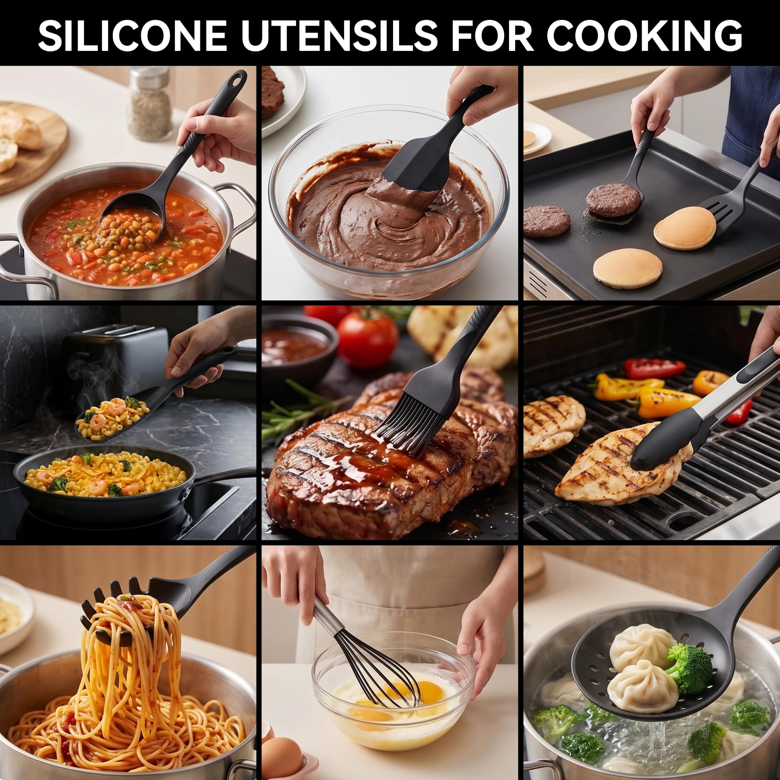 Silicone Cooking Utensils Set - Heat Resistant & Nonstick -3