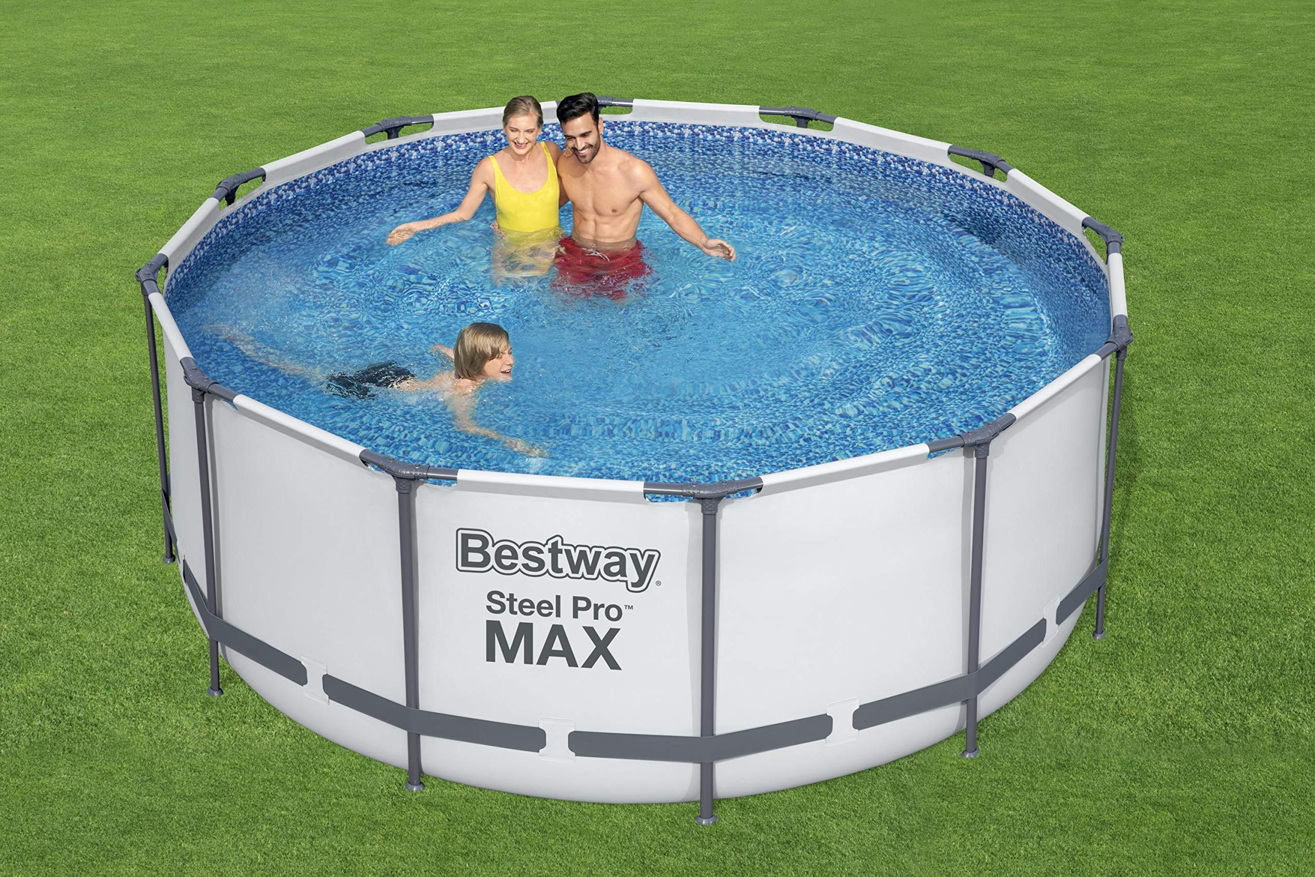 Bestway Steel Pro MAX basen ramowy, kompletny zestaw z pompą filtrującą, Ø 366 x 122 cm, jasnoszary, okrągły