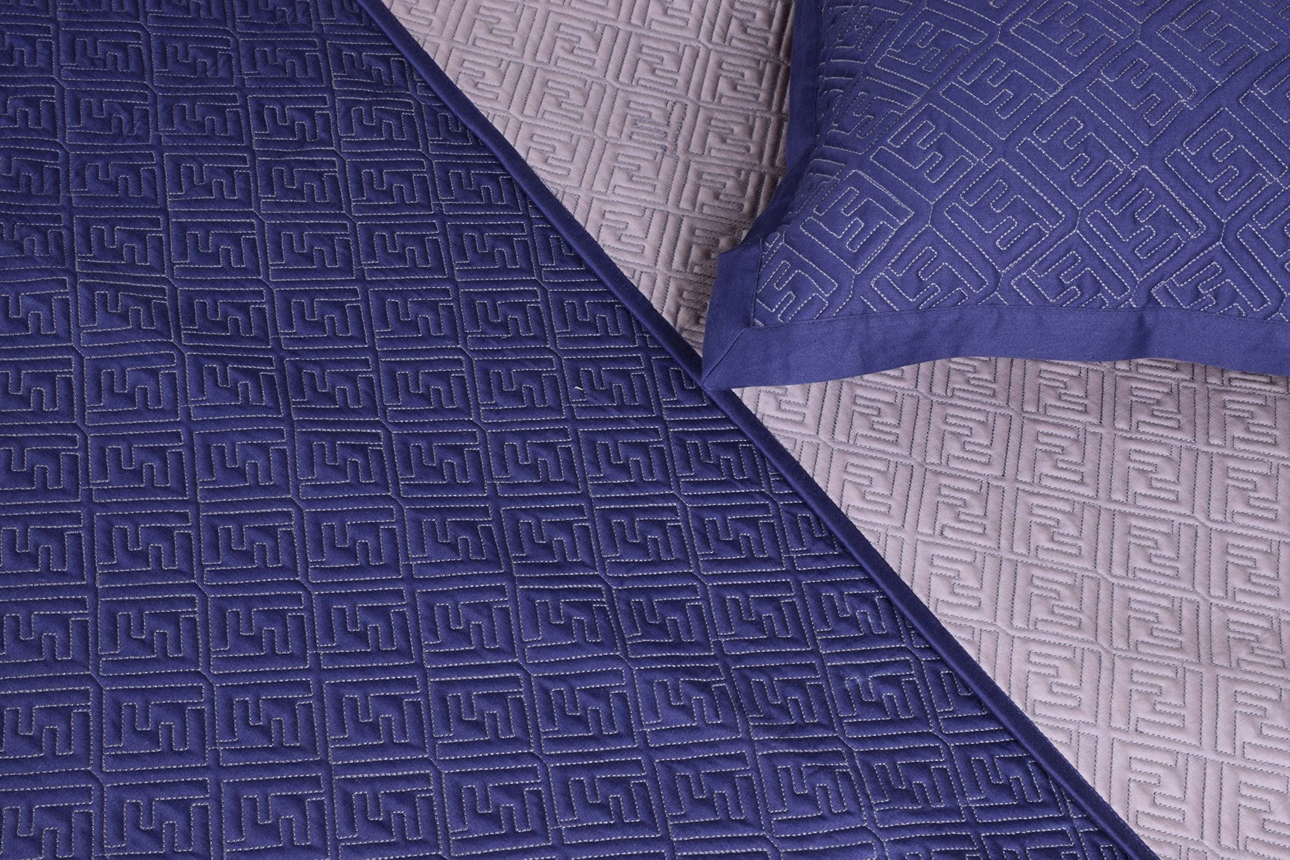 Kaison - Bedspread Computerized Quilt 200 TC Cotton Satin Bedspread Modern Geometric Design Coverlet King Size Quilt with Pillow Set 3 (90x108) with 2 Shams (21X 27) Set of 3-image-35