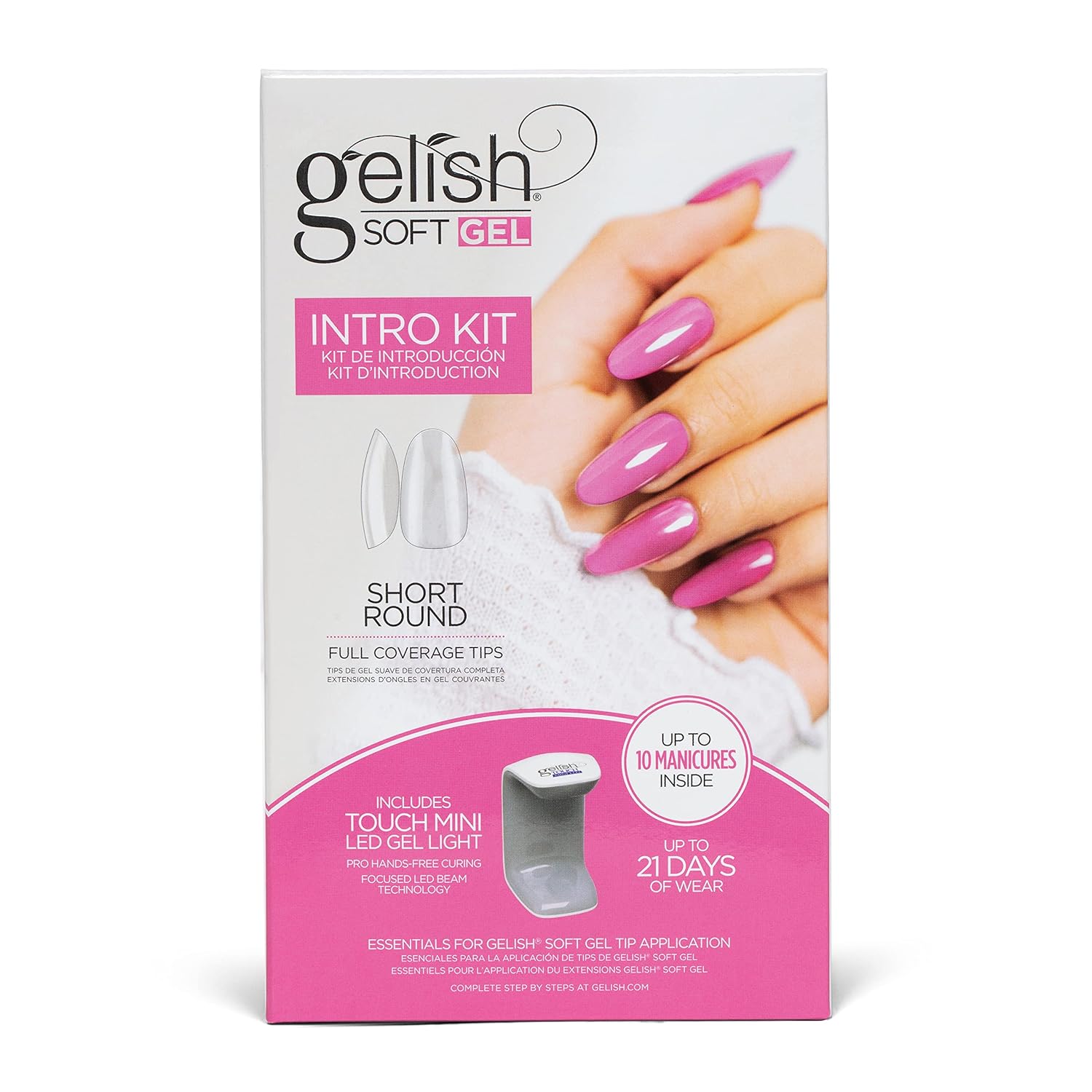 Gelish Soft Gel™ Intro Starter Kit – Full Coverage Press On Tips, LED Nail Lamp, Long-Lasting, Fast Application, No Chip, At-Home Gel Nails, Easy to Use (Short Round Kit)