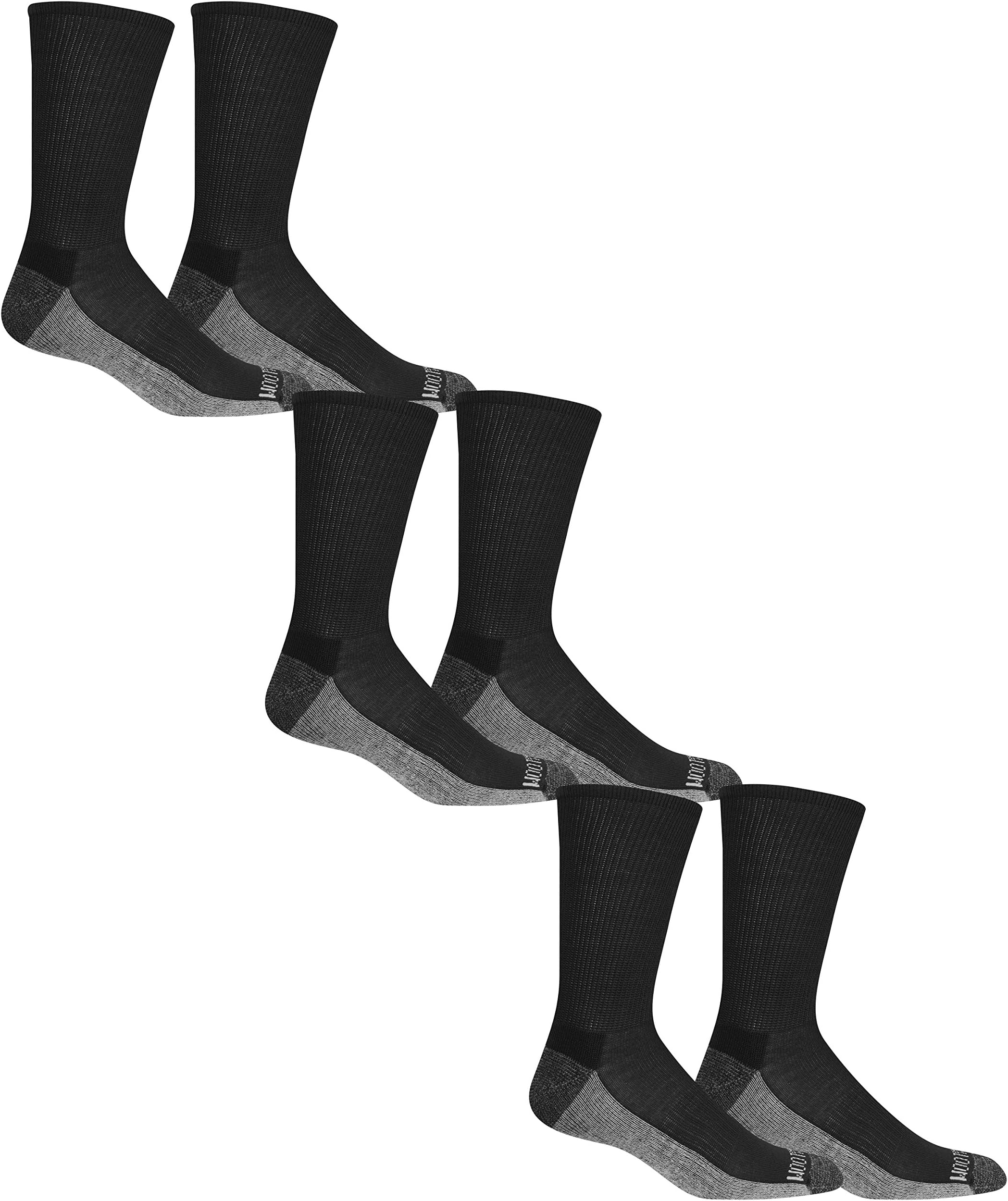 Fruit of the Loom Mens Essential 6 Pack Casual Crew Socks | Arch Support | Black & White