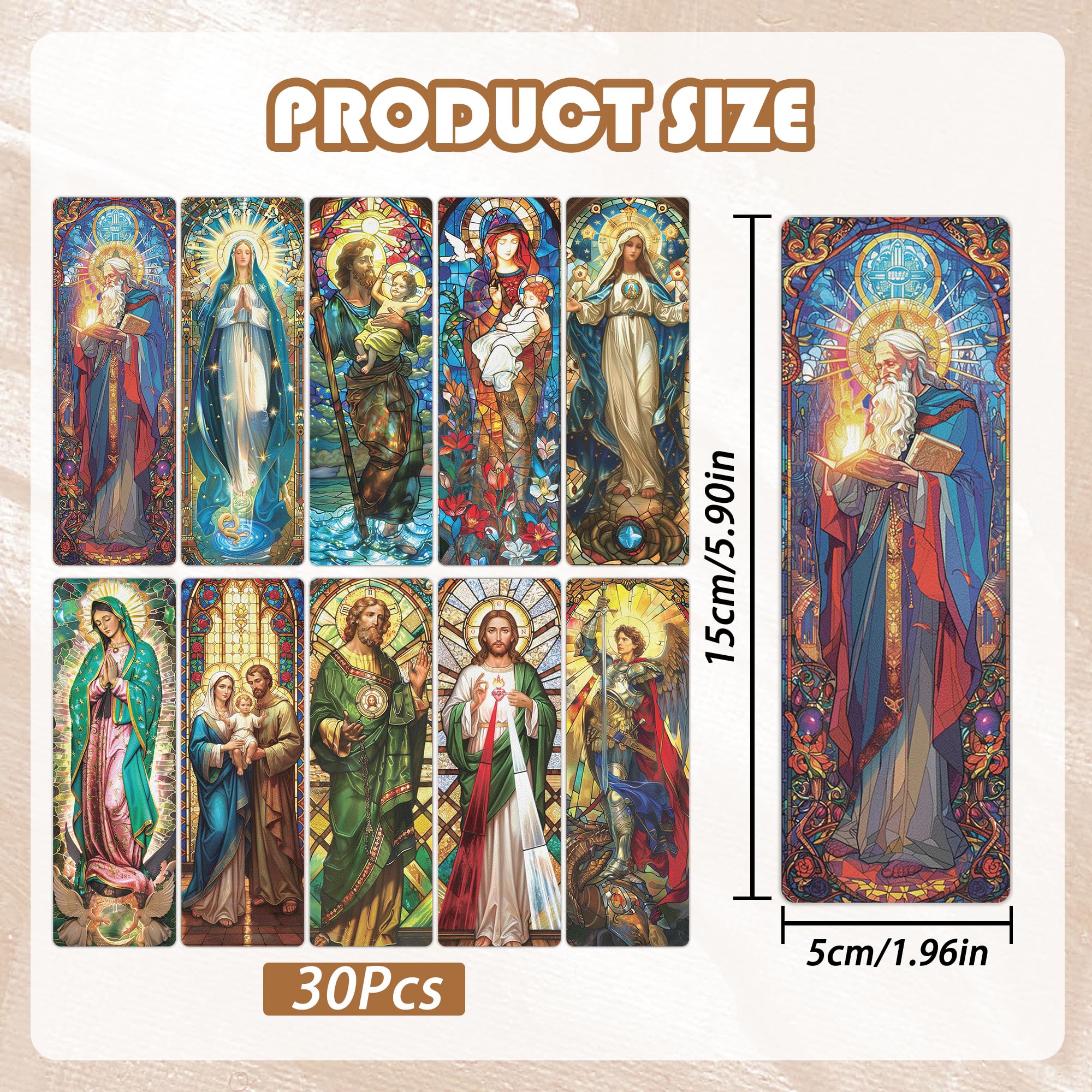 Catholic Stained Glass Bookmarks Set, 20 Transparent PVC Religious Bookmarks Featuring Saints and Virgin Mary Designs, Catholic Gifts for Women Men School and Office Supplies
