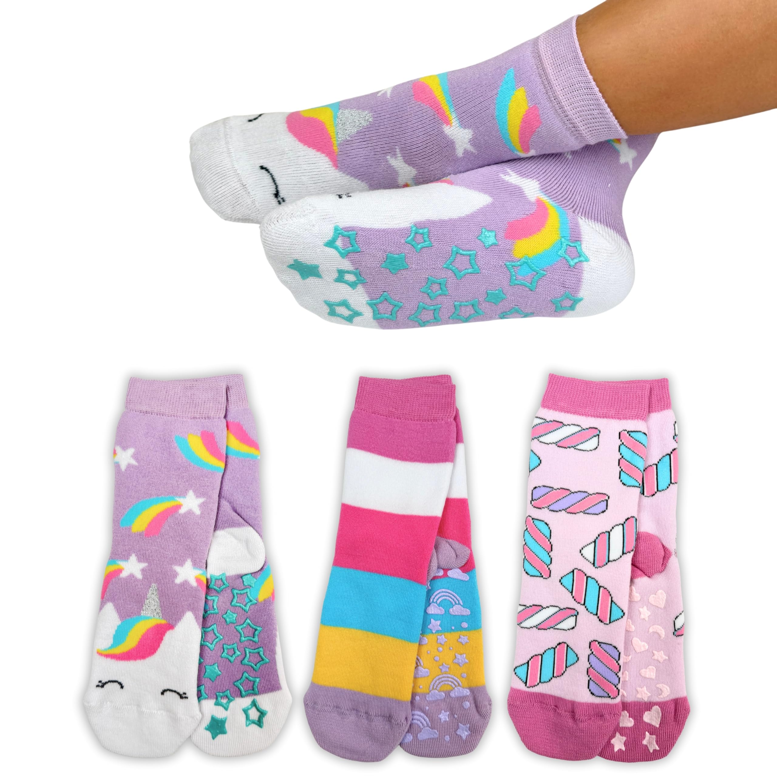 LEON D'ORO Calcetines de niña antideslizantes de algodón para niña, ABS, escuela, casa, hinchables, fabricados en Italia