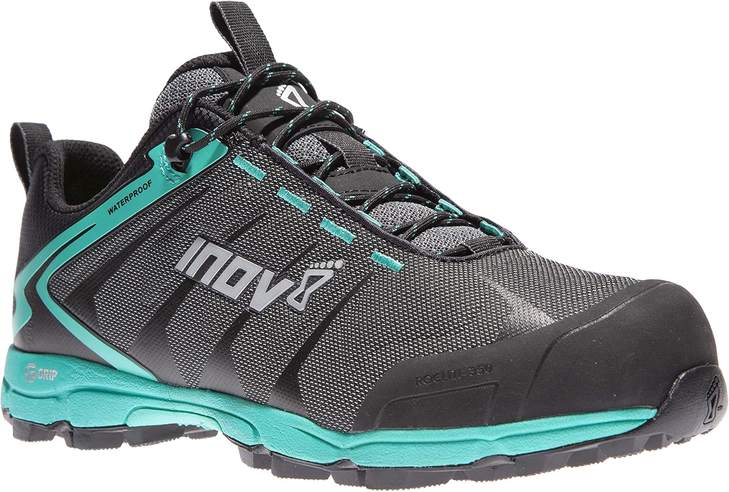 Inov-8 Womens Roclite G 350 - Waterproof Hiking Shoes - Lightweight, Breathable - Graphene Grip - Vegan - Black/Teal 10 W US