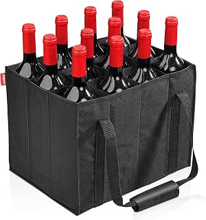 achilles Flaschentasche 12 Fächer je 1,5 Liter – Reißfester Flaschenkorb mit Klettband – Faltbarer Flaschenträger mit Trennwänden – Flaschen Einkaufstasche für Wasserflaschen, Wein und Bier – Schwarz