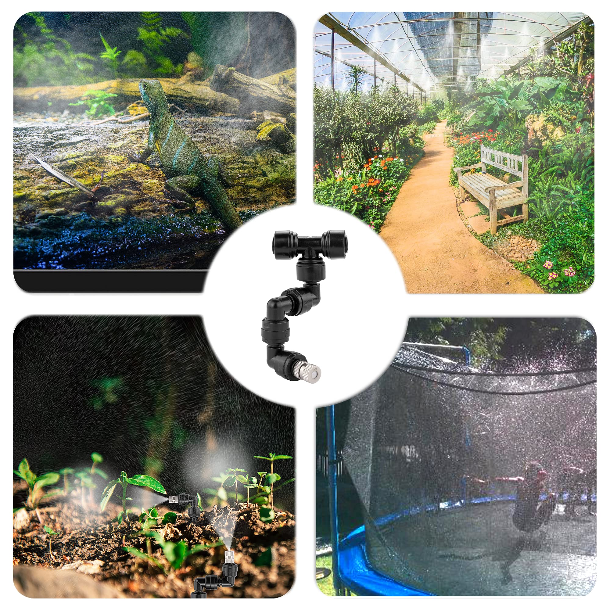 CozyCabin 5 boquillas de sistema de refrigeración por niebla para pulverizadores de agua, boquillas de nebulización ajustables de acero inoxidable para mascotas, reptiles, jardín, jardín, invernadero