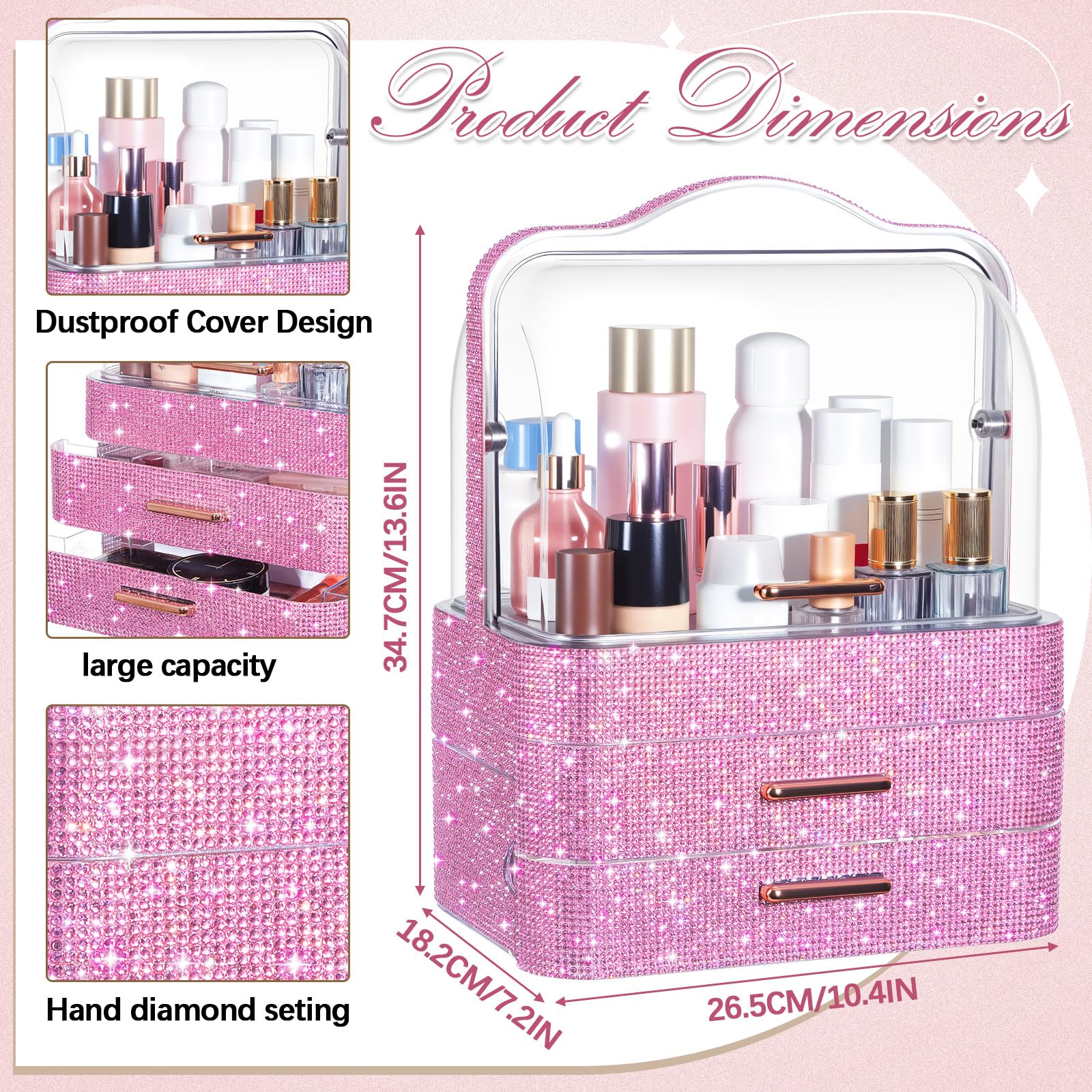 Honeydak Bling Make-up-Organizer für Muttertag, Krankenschwestern, Geburtstag, Geschenke, Kosmetik-Vitrinen mit transparenter Abdeckung, Hautpflege, Parfüm-Organizer für Arbeitsplatte, Schreibtisch
