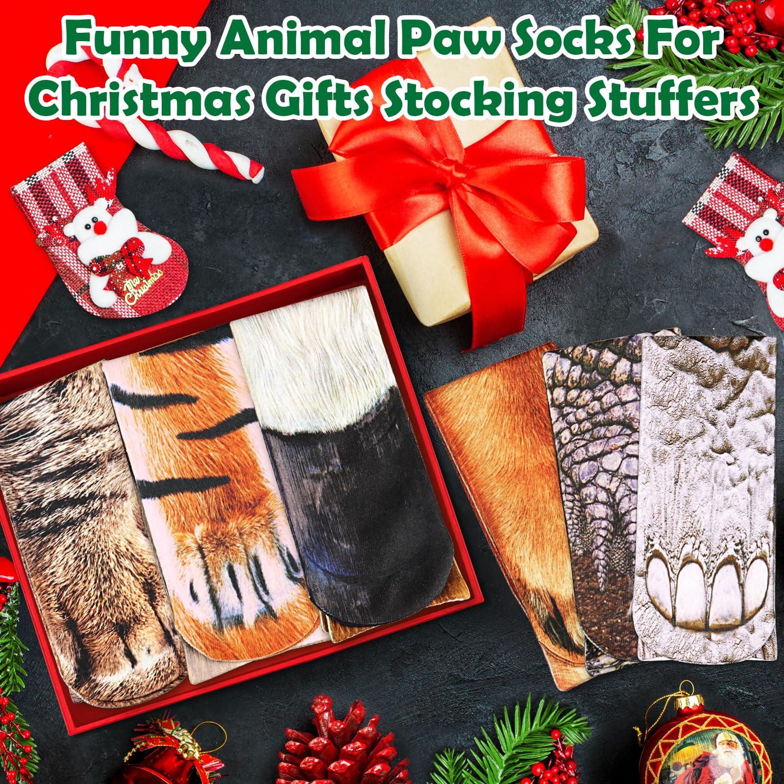 6 pares de calcetines de pata de animal: calcetines divertidos 3D de animales de Navidad, calcetines novedosos para adultos, mujeres, hombres, adolescentes, regalos de elefante blanco, Estilo