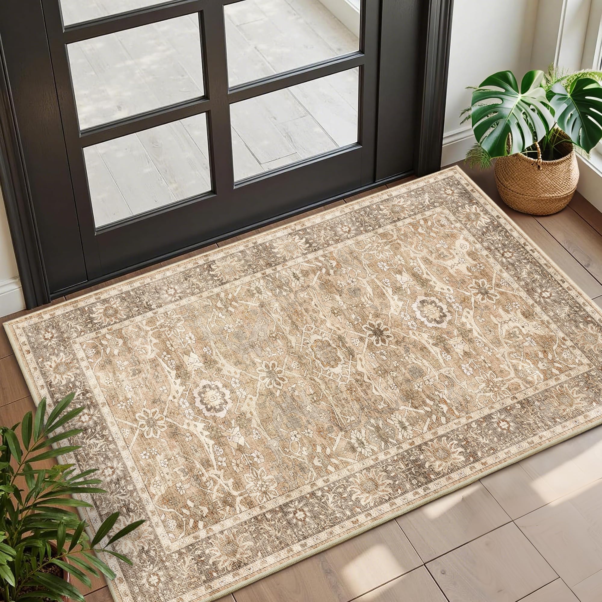 View 1 of ***STOCK PHOTO FOR REFERENCE ONLY ***Zeeinx 2x3 Washable Rug Beige Vintage Floral