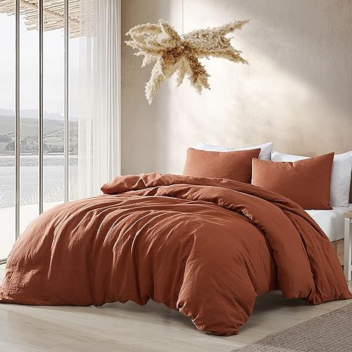 Miniatura 5 de Riverbrook Home Juego de edredón de lino lavado, tamaño King, Logan, gris, juego de 3 piezas