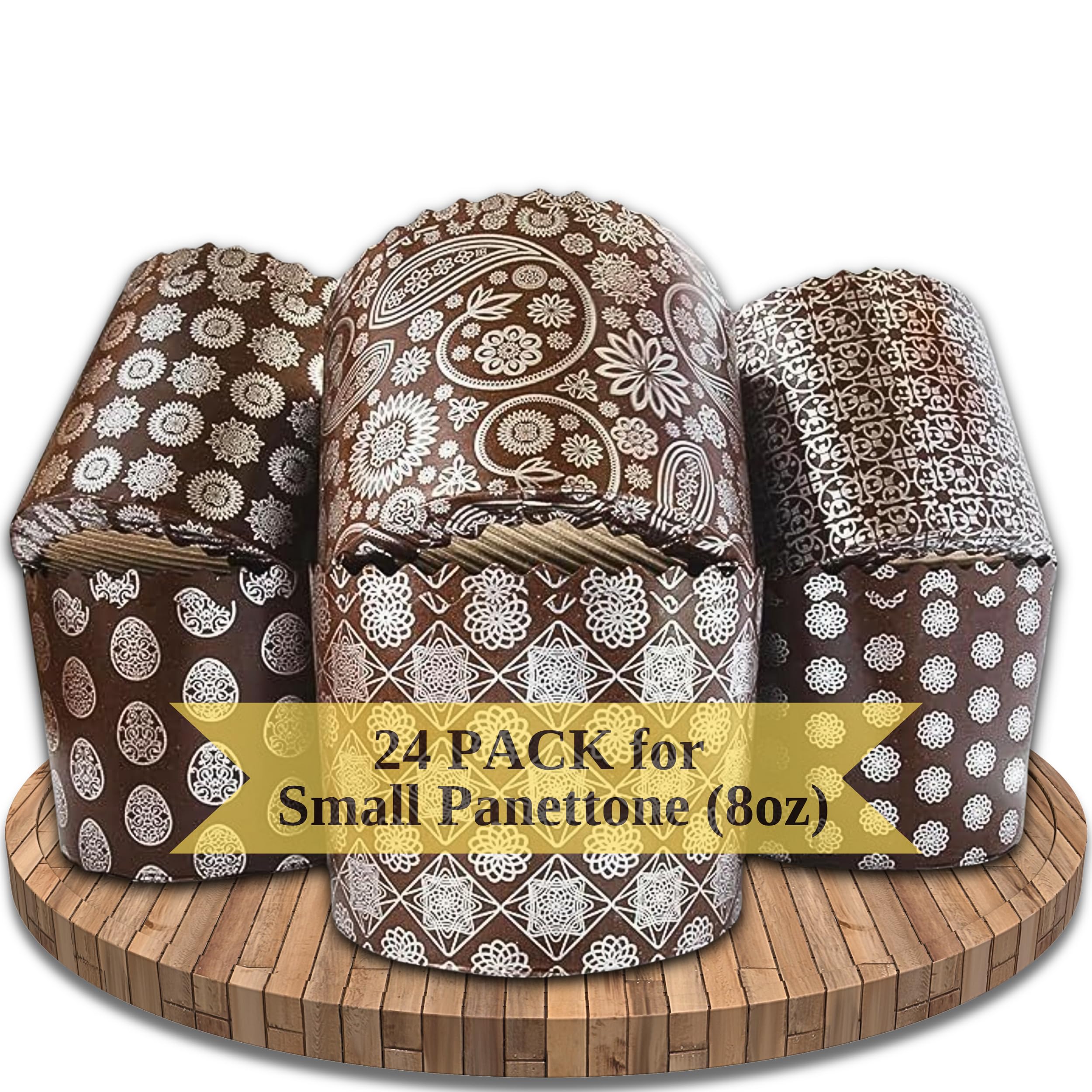 QG Group 24pcs 3.5"x3.5" Round Paper Panettone Baking Molds - Disposable, Brown, Easter Occasion