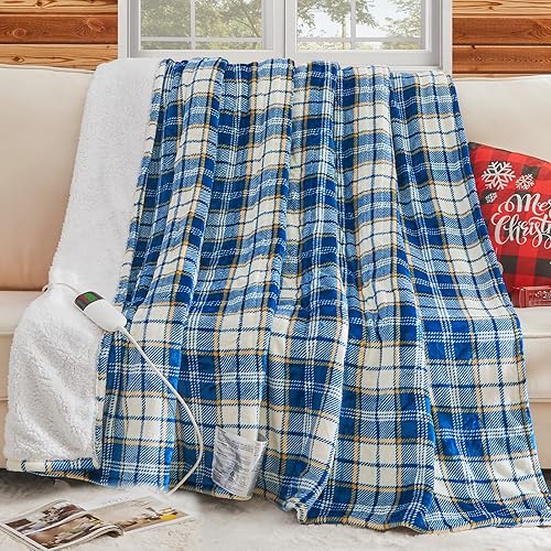 Miniatura 20 de Manta eléctrica térmica tamaño individual, manta térmica de 62 x 84 pulgadas con 10 niveles de calor y 8 horas de apagado automático, manta sherpa
