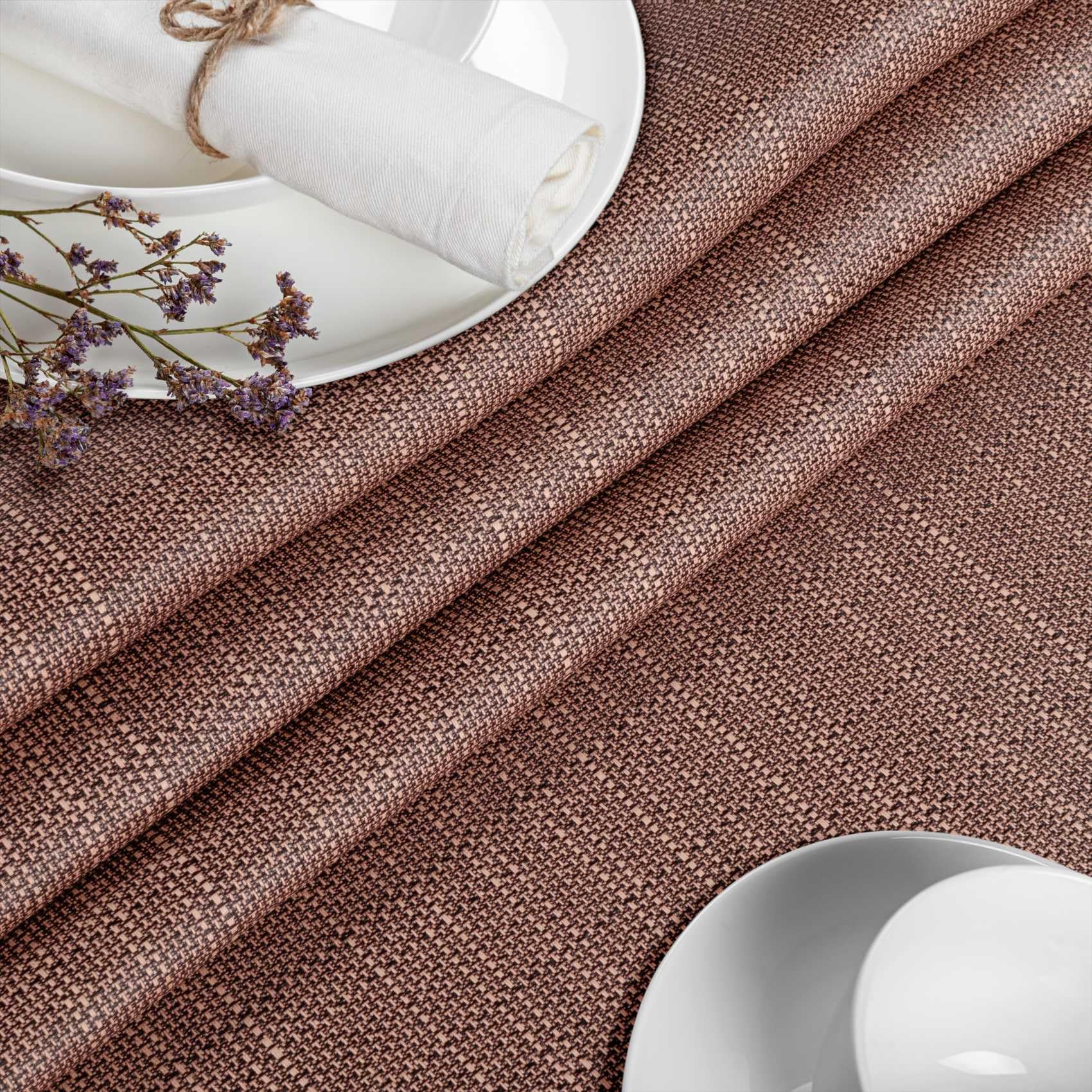 ANRO Nappe enduite Damassé Brun avec Ourlet Ovale 180x140 cm Anti-Taches