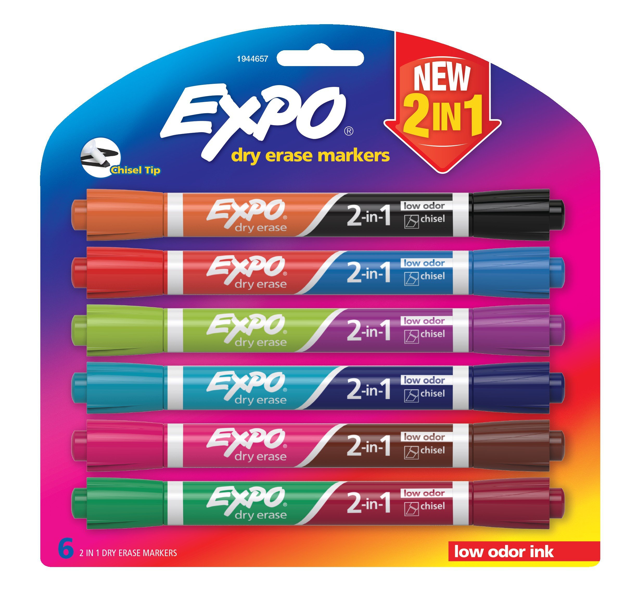 EXPO Dry Erase 2-in-1 Markers Chisel Tip Assorted 6-Count