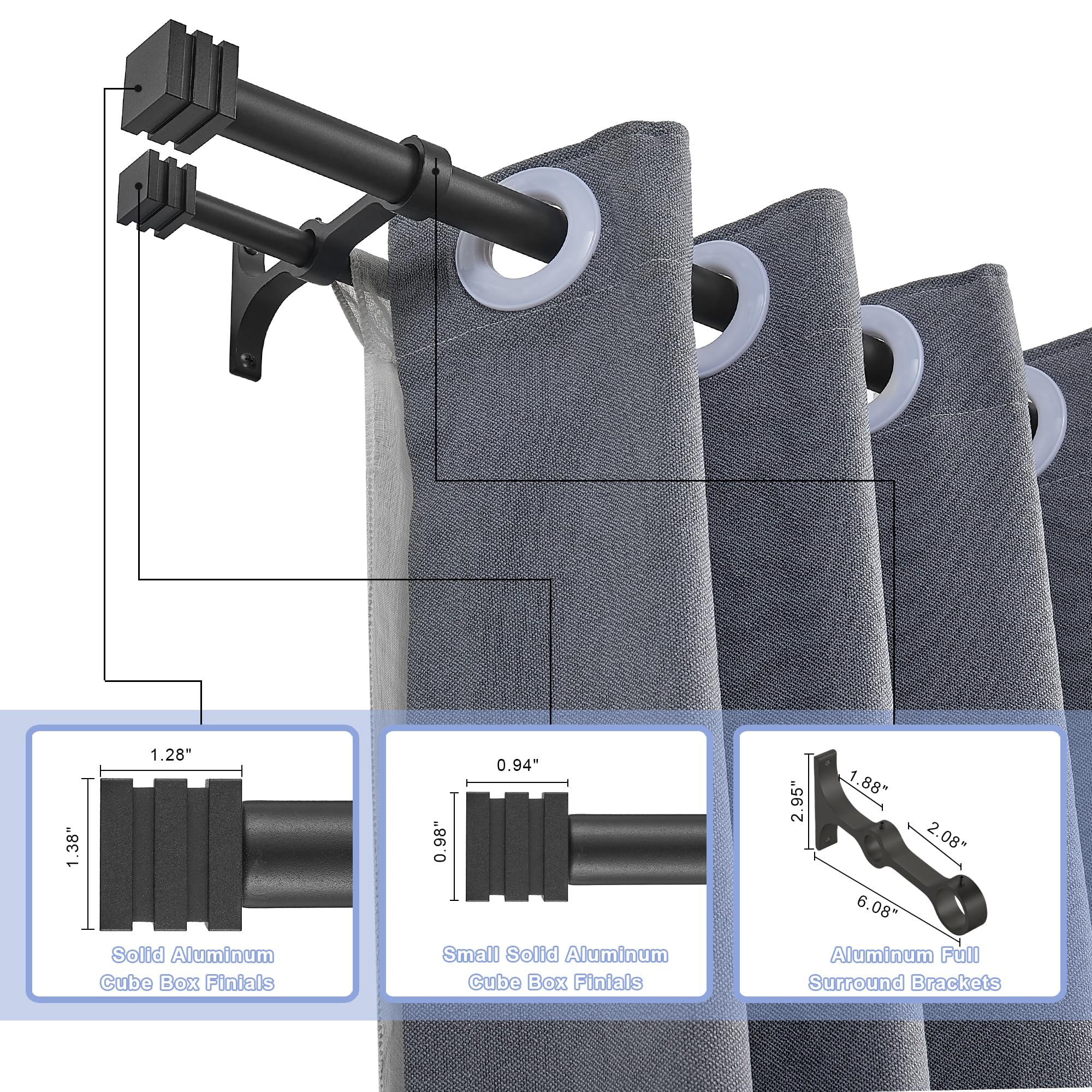 Mayrhyme Double Curtain Rods with Aluminum Full Surround Brackets and