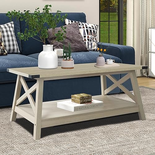 Miniatura 7 de Rainbow Sophia Mesa de centro de granja con protección de esquina, 40 pulgadas, madera rústica