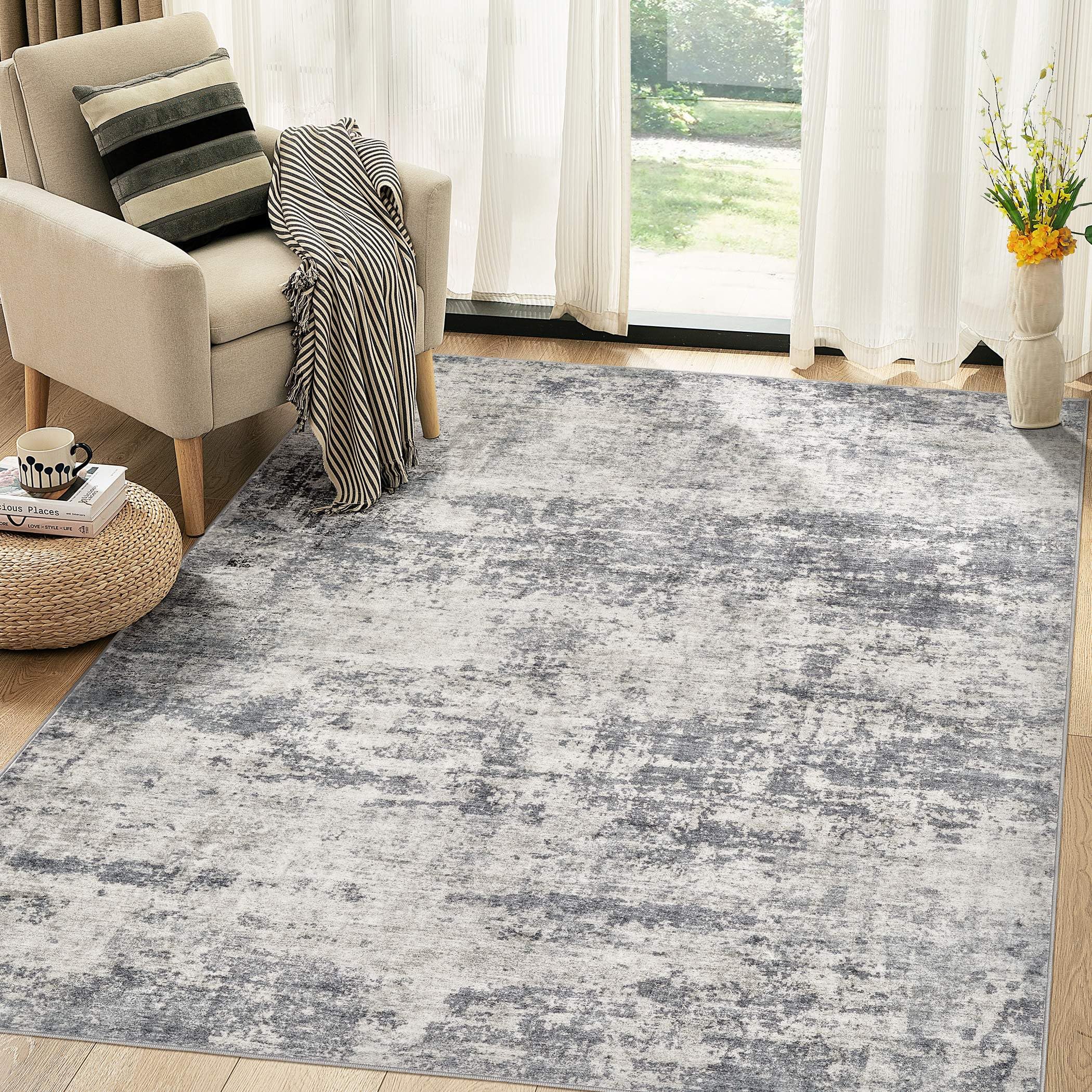 TARANCH Washable Rug 5x7 Area Rugs for Living Room: Modern Abstract Neutral Soft Carpet for Bedroom Dining Room Under Kitchen Table Home Office Decor