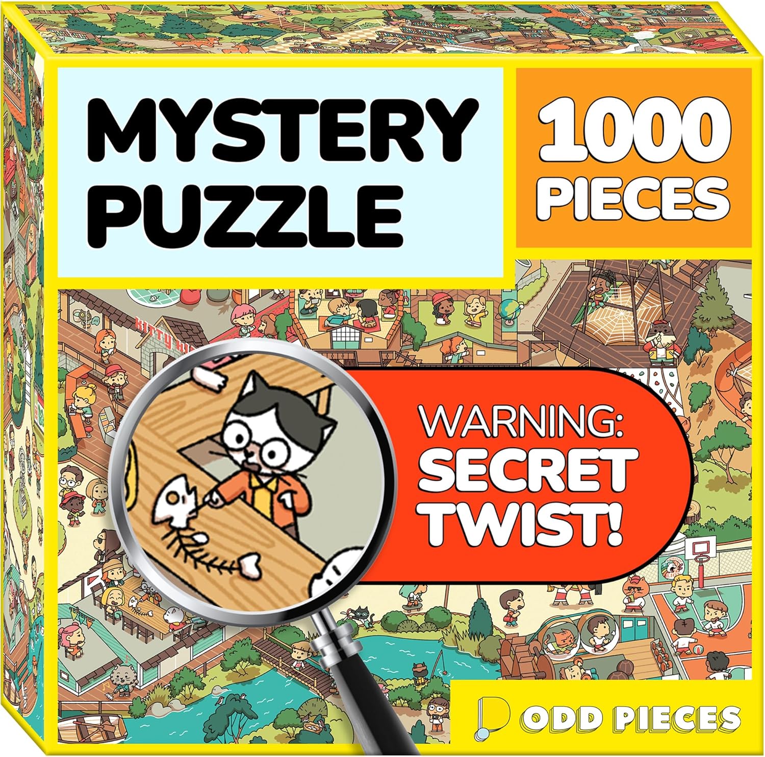 Odd Pieces Jigsaw Puzzles 1000 Pieces with Storytelling Comics, for Women, White Elephant, Mystery Puzzle for Adults & Kids - 19.7'' x 27.6'' Frameable Magic Puzzle Art (Snack Attack 2)