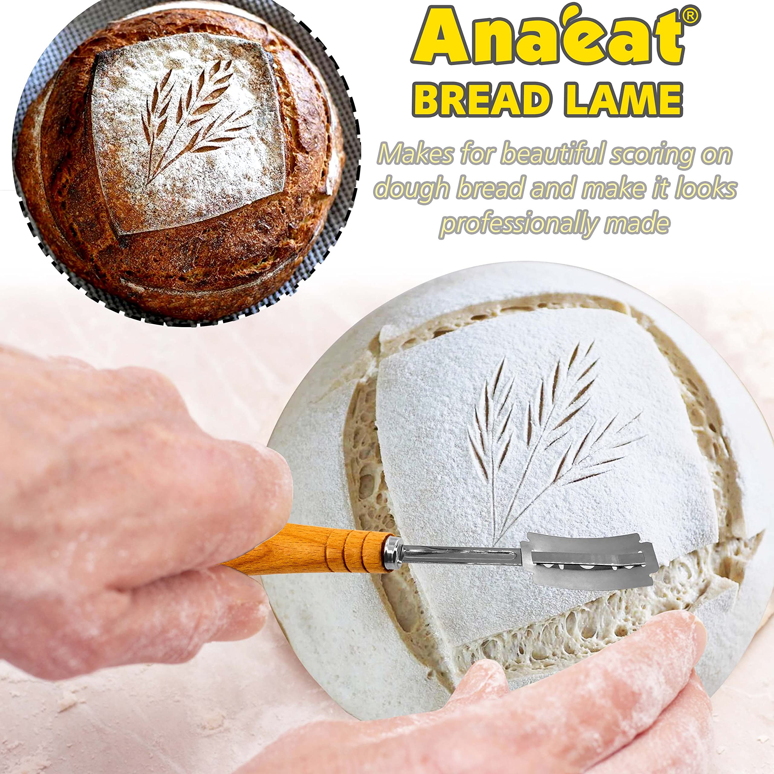 Anaeat 25 cm Brot-Banneton-Gärkorb-Set – runder Sauerteig-Gärkorb aus 100% natürlichem Rattan mit Lahmbrot, Teigschaber und Leineneinlage für professionelle Bäcker und Heimbäcker