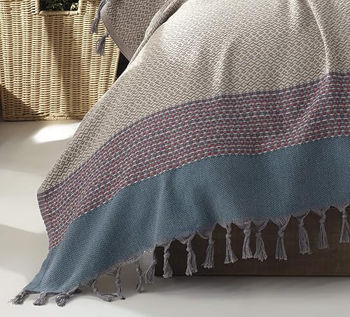 Miniatura 7 de Wellstil Nerthus - Manta de algodón turco tamaño King, manta ligera para todas las estaciones, manta verde para sofá y sofá, manta turca tamaño