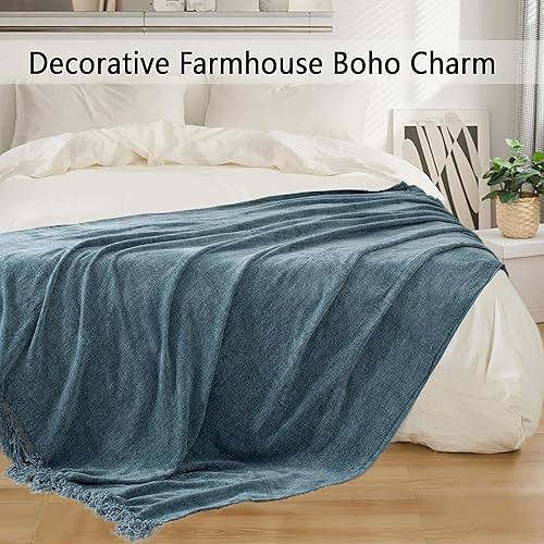 Miniatura 5 de Manta de felpilla para sofá, 50 x 60 pulgadas, manta suave y acogedora con borlas con flecos para cama, sofá, silla, manta decorativa de punto