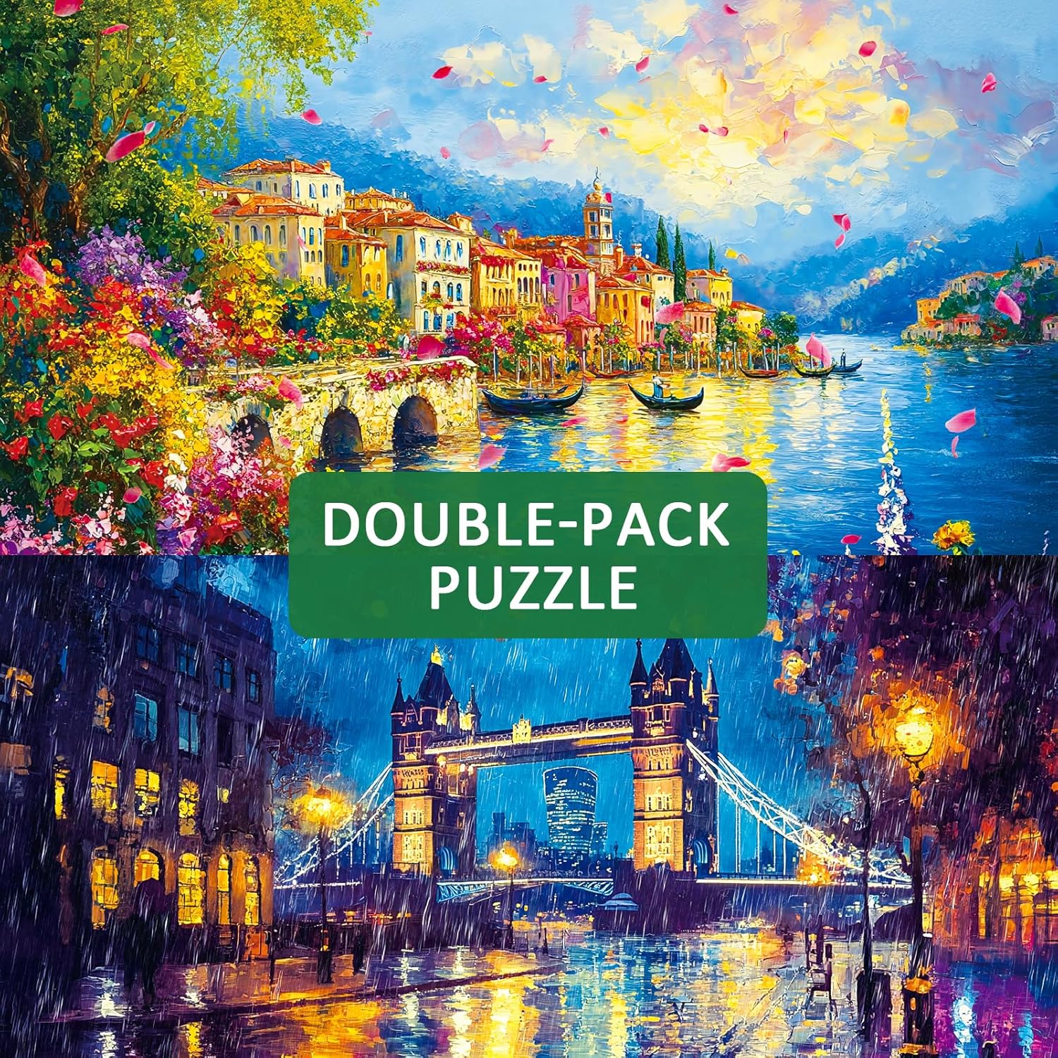 Puzzles for Adults 1000 Pieces, 2 Pack Unique Jigsaw Puzzle for Adults, Garden Town and Darkness Theme, Idea Family Games, Challenging Puzzles for Game Night