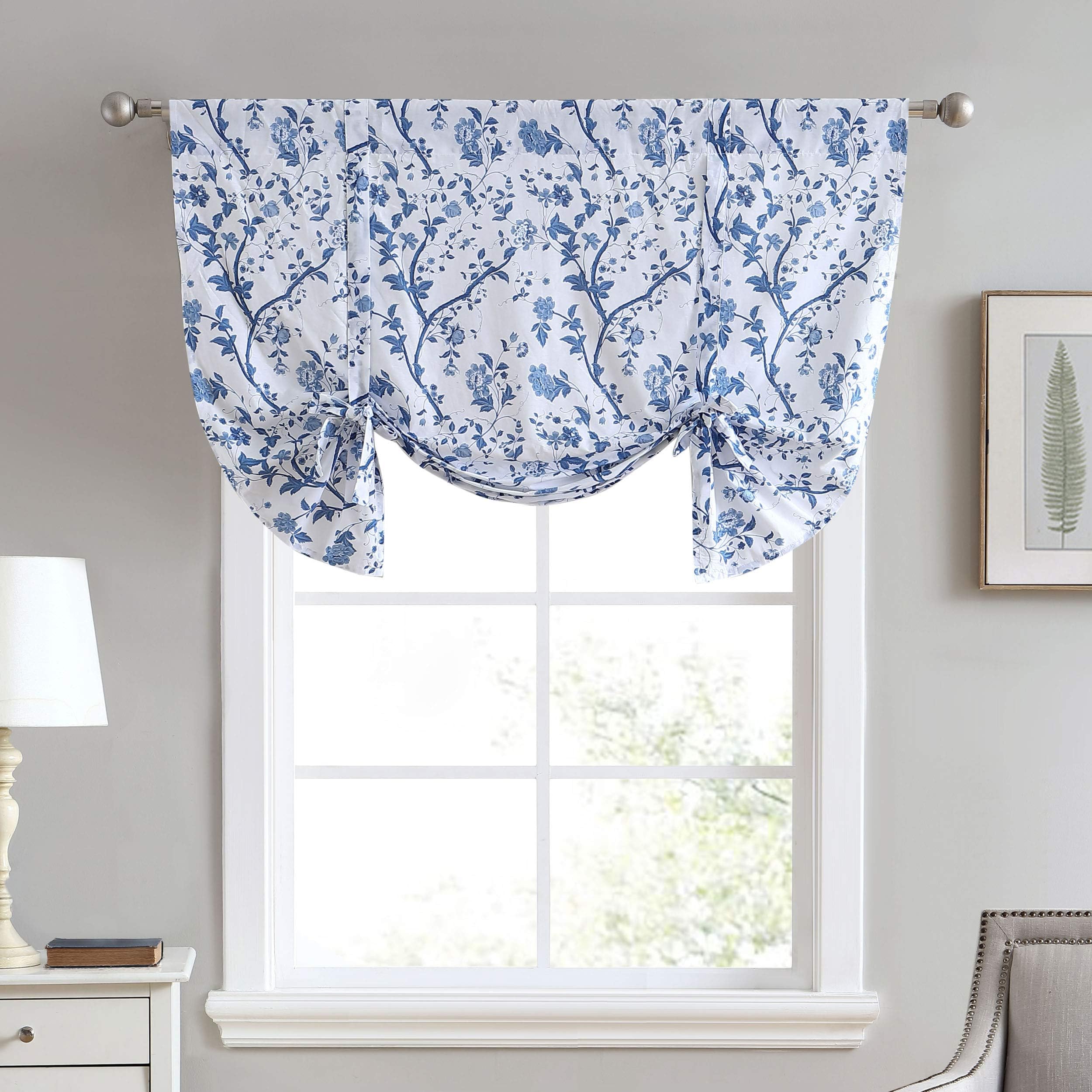 Home - Cotton Pole Top Valance, Stylish & Lightweight Window Treatment for Home Decor (Elise Blue, 50" x 25")