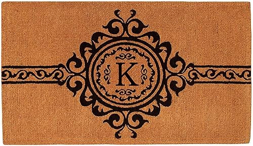 Calloway Mills 180071830K Garbo - Felpudo con monograma, extra grueso, 18 x 30 x 1.50 pulgadas (letra K), color naturalnegro