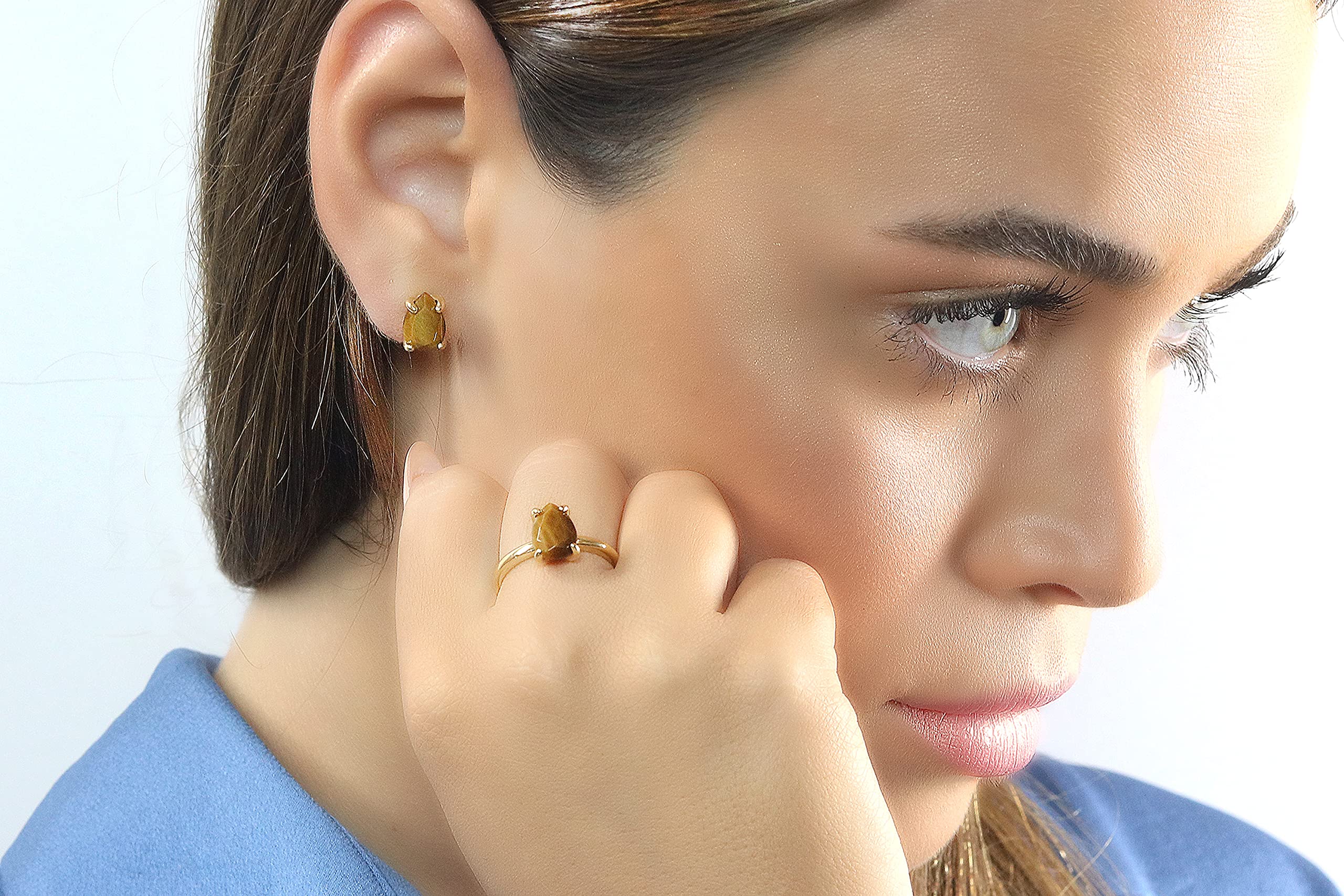 Delicati Orecchini Occhio di Tigre - Gioielli Personalizzati, Orecchini Moda per Donne - Orecchini per Tutti i Giorni - Regalo Gioielli Personalizzati per Sposa, Moglie, Compleanno, Festa della Mamma