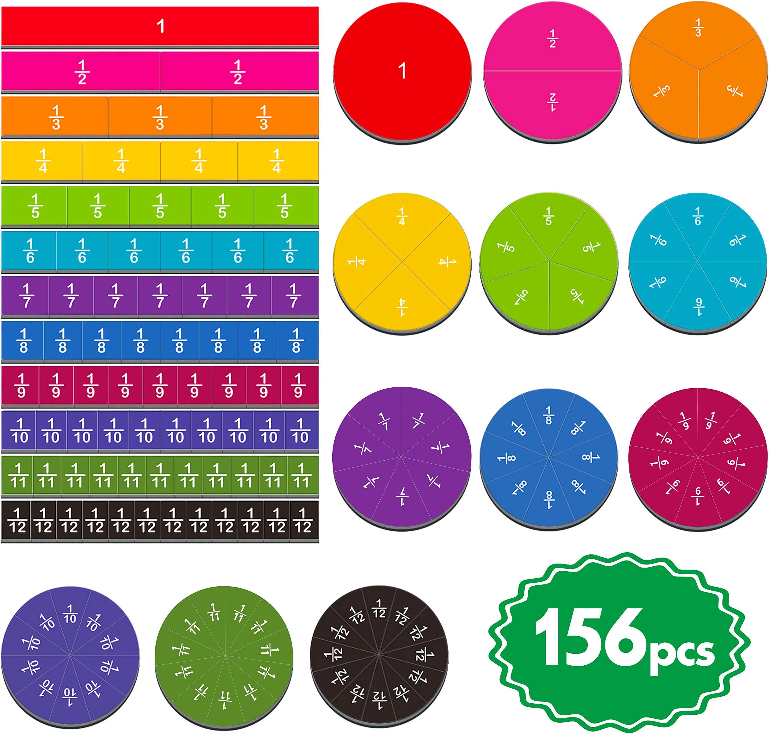 156 pcs Magnetic Rainbow Fraction Tiles Circles