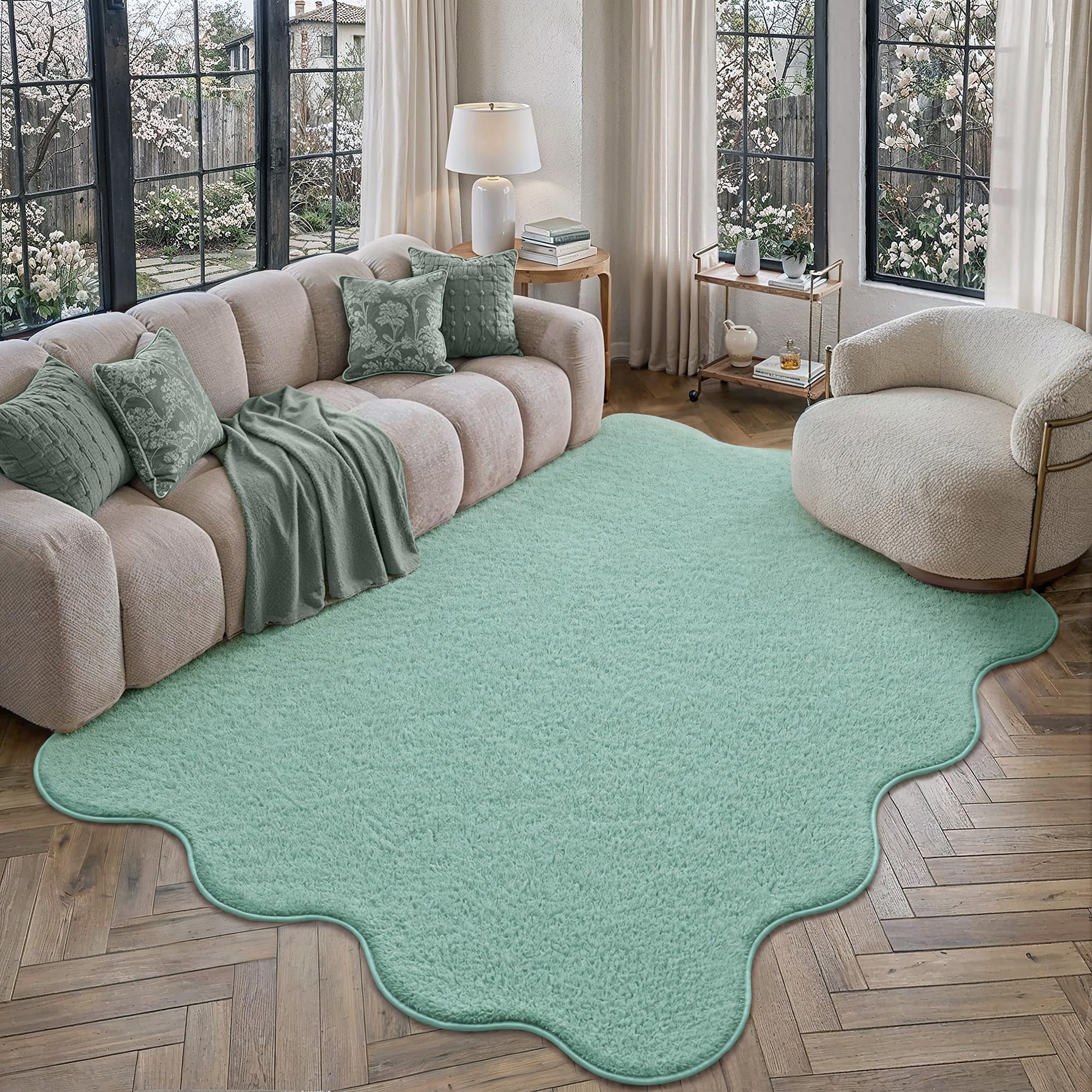 PureCozy Living Room Green Rug 200x300cm Soft Fluffy Washable Carpet