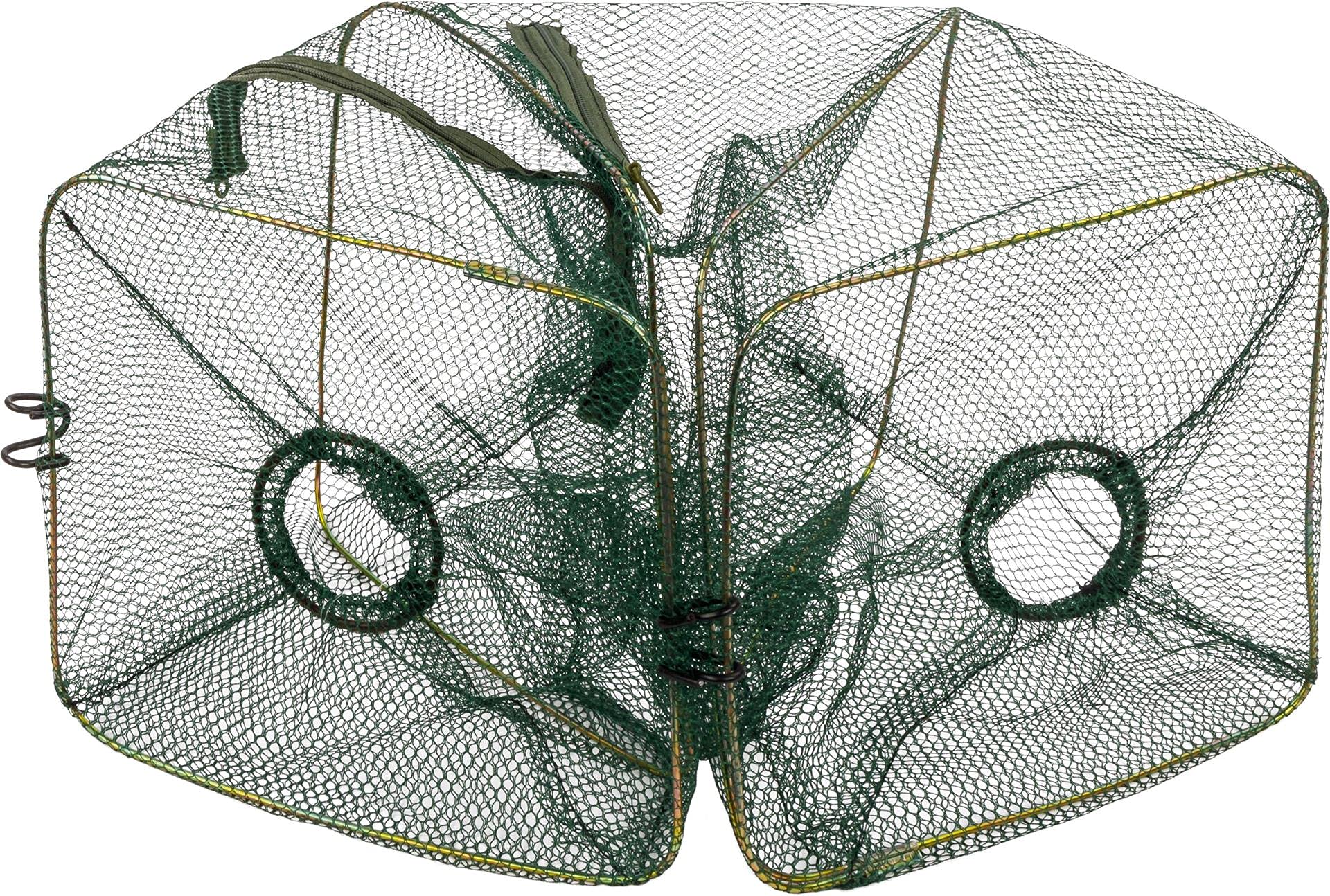 Köderfischreuse Aalreuse Krebsreuse Fischreuse 55 x 23 x 23 cm Faltbar mit Futterbeutel Fischernetz mit 2 Öffnungen