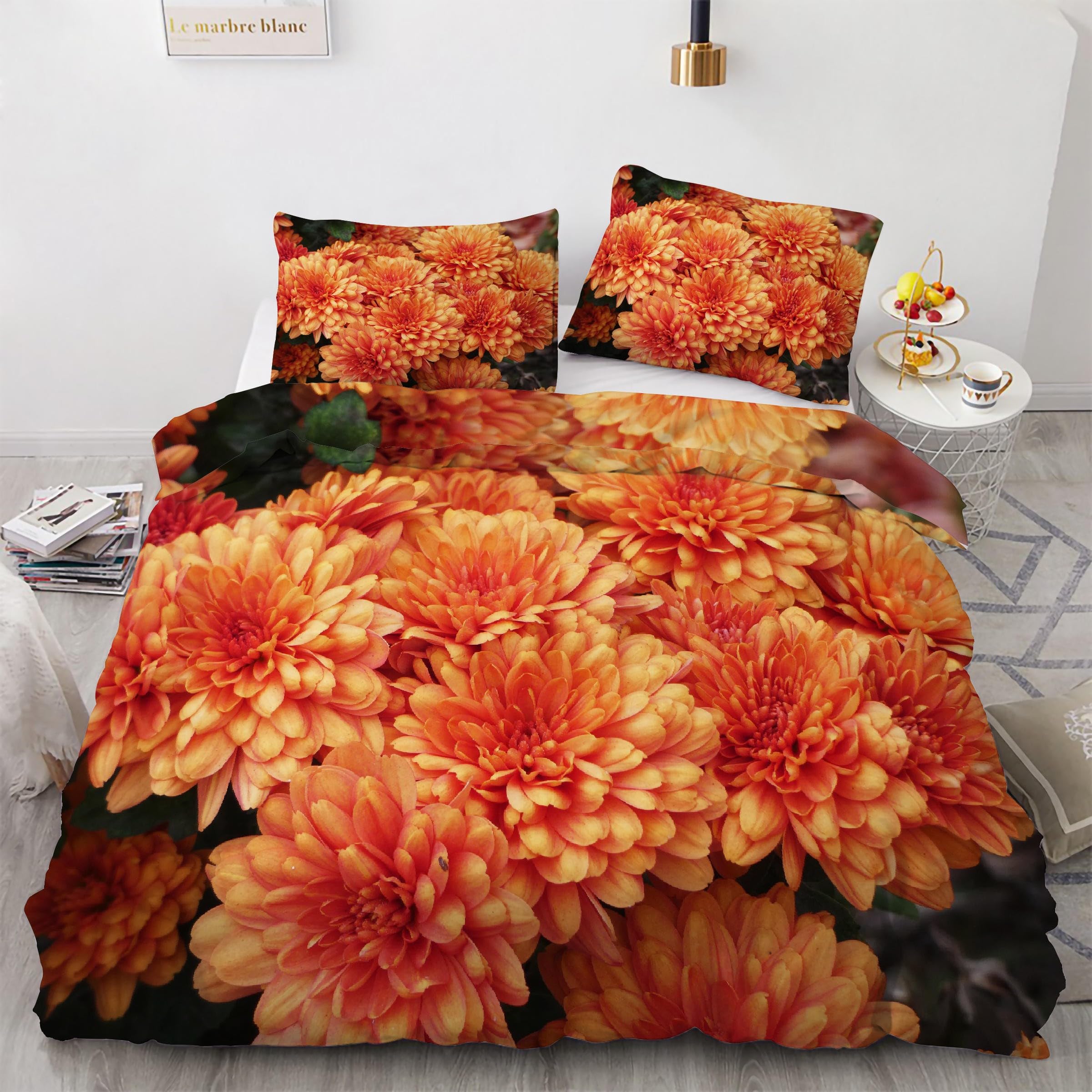 Parure de lit chrysanthème 200x200 cm avec sa housse de couette en microfibre et taies d'oreiller