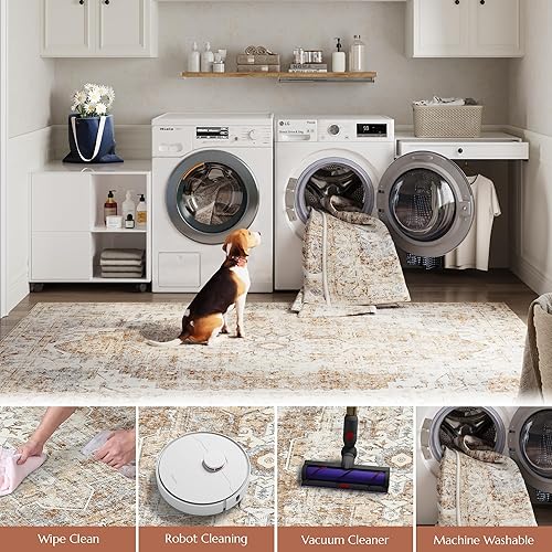 Miniatura 5 de jinchan - Alfombra persa para interiores, con estampado, color rojo ladrillo, envejecida, delgada, de felpilla, ligera, que contrasta con la