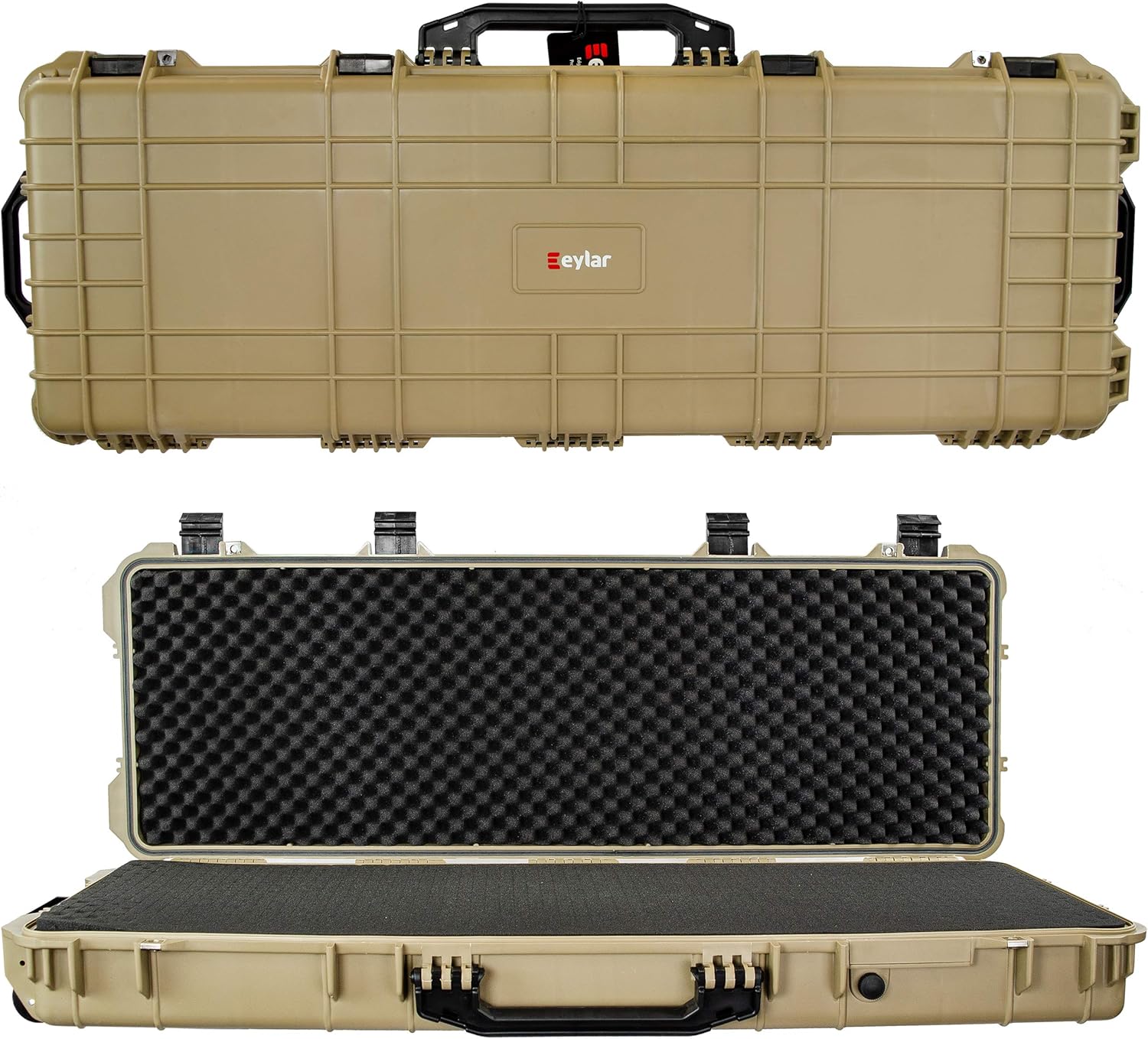 Eylar 53" Inch Protective Roller Rifle Hard Case with Foam, Waterproof & Crushproof, Two Rifles Or Multiple Guns, Pressure Valve with Lockable Fittings Tan