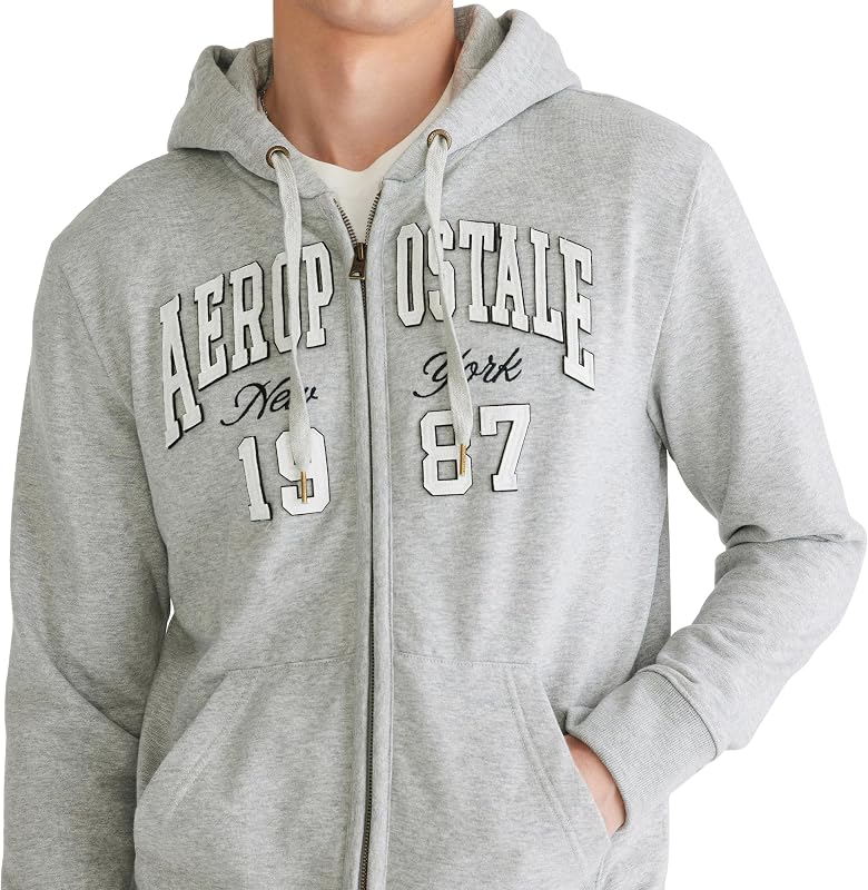 Aero Logo Full Zip Hoodie- Arch, Light Heather Grey, M image 2