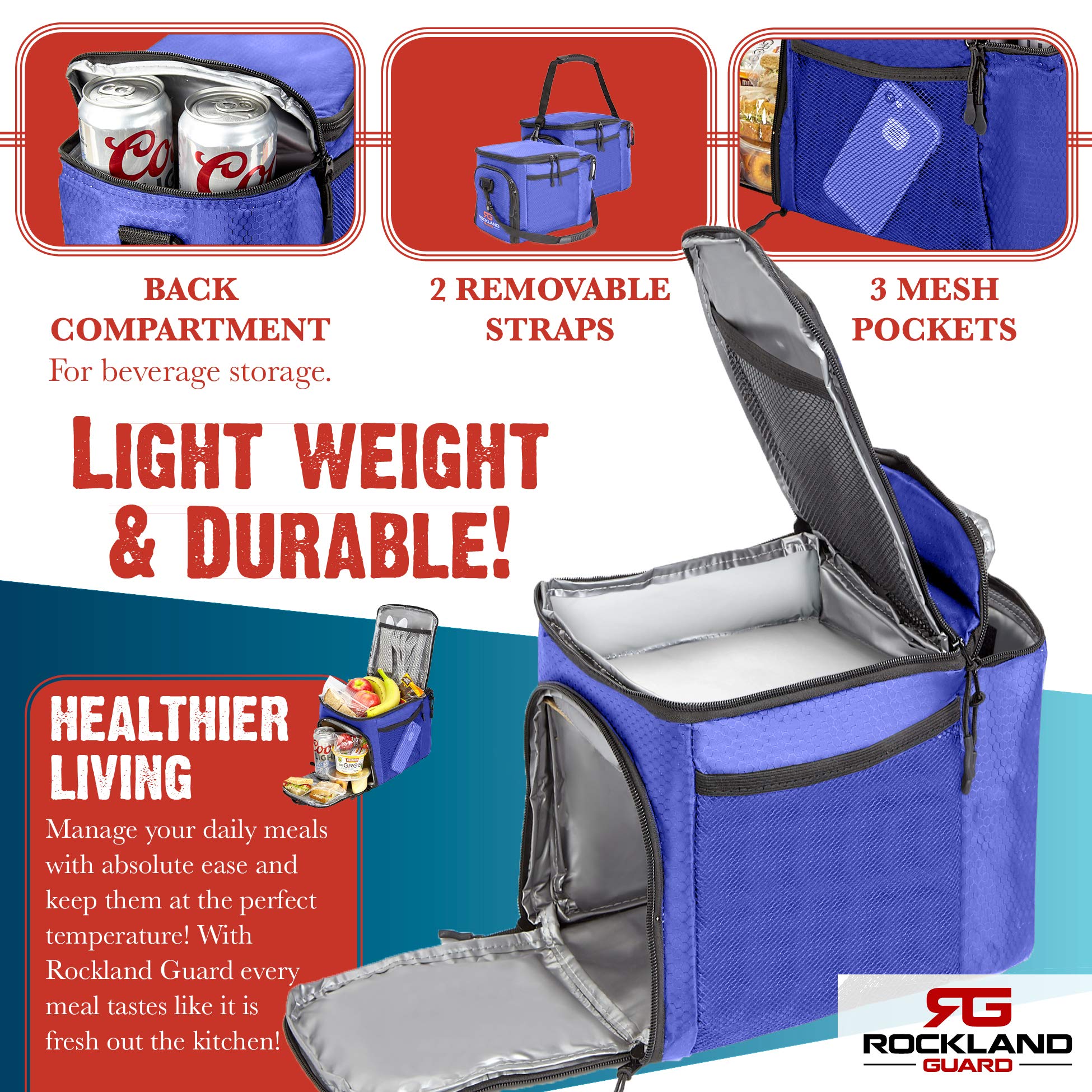 Rockland Guard - Sac isotherme pour la préparation des repas – Boîte à déjeuner portable chaude ou froide pour la gestion des repas au travail, à la salle de sport ou en voyage. (Bleu).