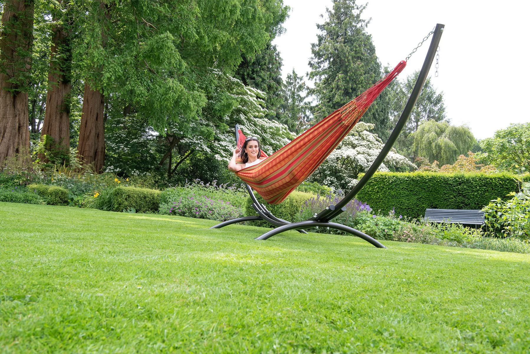 Tropilex Hamaca Doble Colgante Acolchada | Hecho a Mano | Hamaca Jardín Viaje Camping | Capacidad 180 kg | Amaca Chill Algodón Rojo