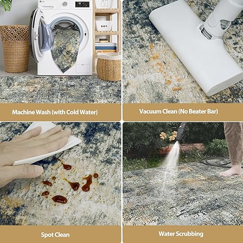 Miniatura 5 de Alfombras de área de 9 x 12 pies para sala de estar, lavables: Alfombra grande abstracta para comedor, dormitorio, alfombra antideslizante de 9 por