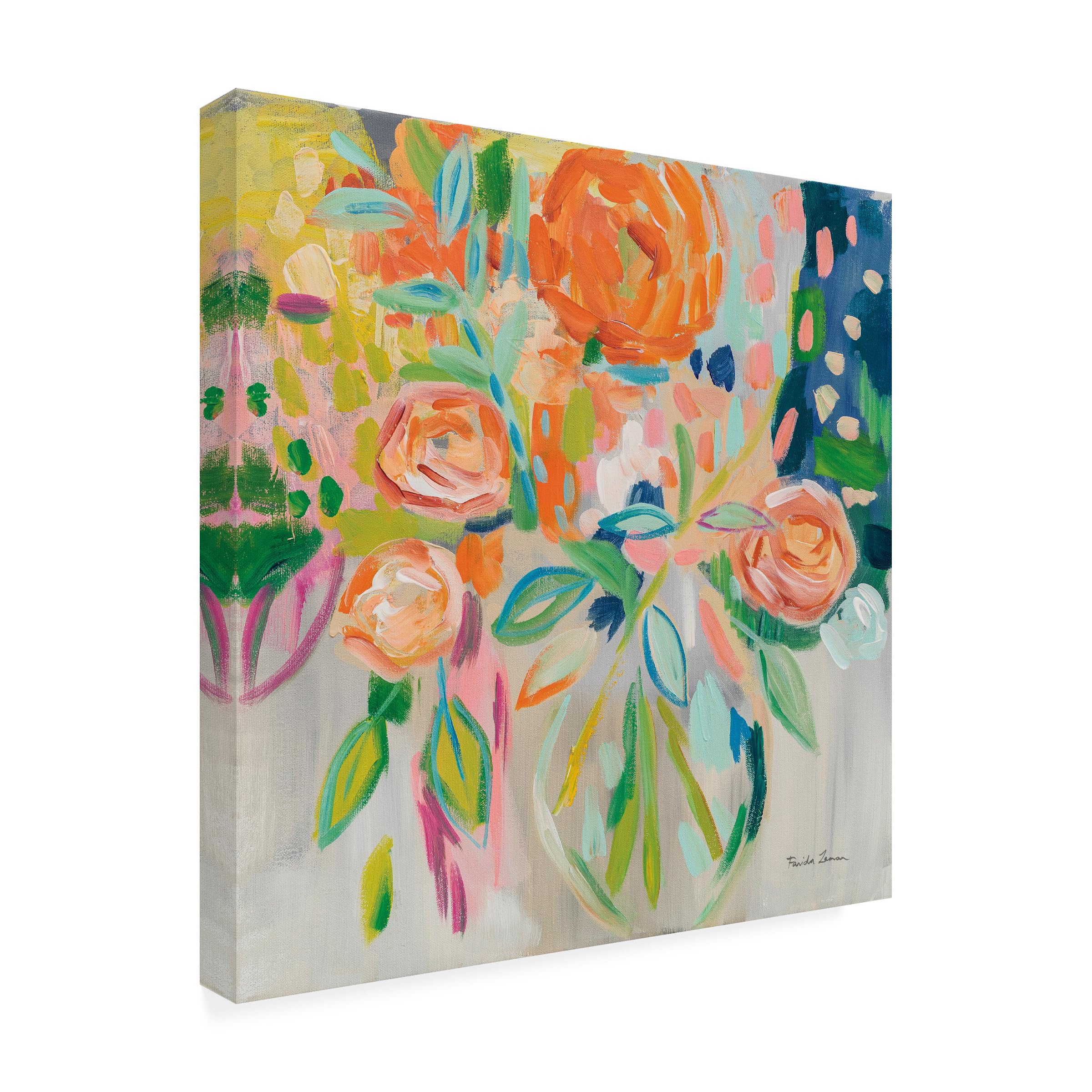 Wrapped Canvas Wall Art - Farida Zaman Summer Orange Floral Wall Art for Living Room Bedroom or Office