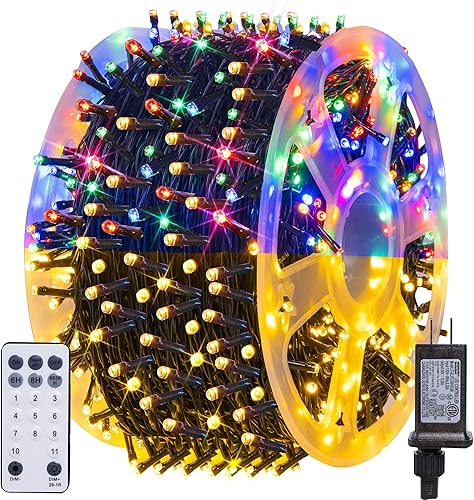 Miniatura 9 de Dazzle Bright Luces de Navidad que cambian de color, 66 pies, 200 LED, blanco cálido y multicolor, impermeable, con control remoto, 11 modos,