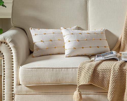 Miniatura 7 de Juego de 2 fundas de almohada bohemias de 12 x 20 pulgadas, color beige y marrón, fundas decorativas modernas de estilo rústico para sofá, cama y