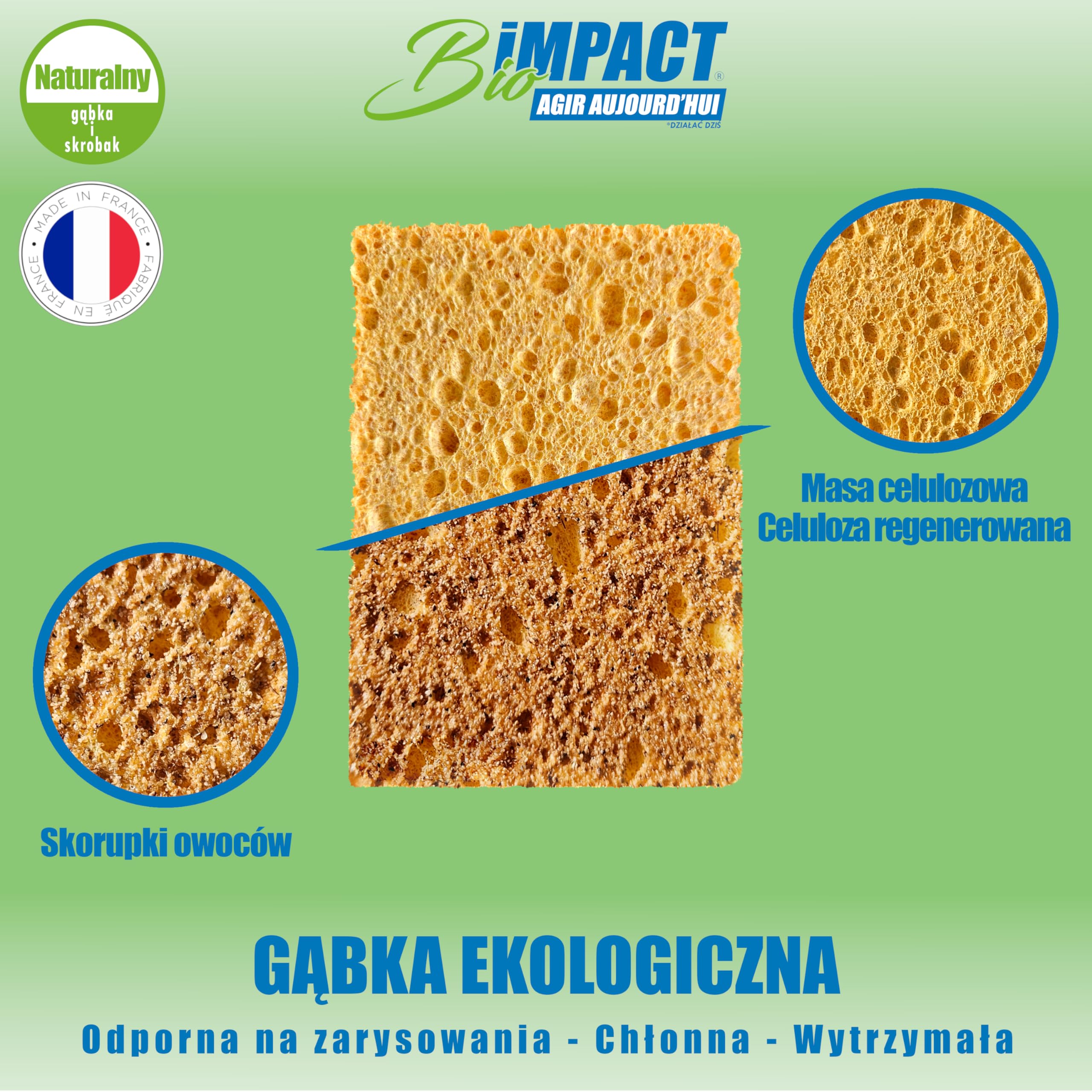Gąbka do naczyń wielokrotnego użytku, zestaw 4, Naturalny, drapana bez zarysowań, wyprodukowana we Francji