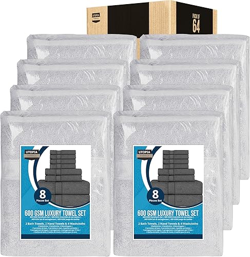 Vista 59 de Utopia Towels - Juego de toallas de 8 piezas, 2 toallas de baño, 2 toallas de mano y 4 toallas faciales, 100% algodón hilado en anillo, 600 GSM