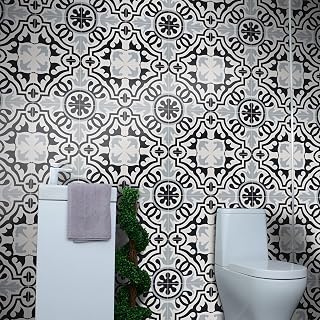 CTP05-02 BAHA Handmade Cement Tile, Pack of 12, Black, Grey, White