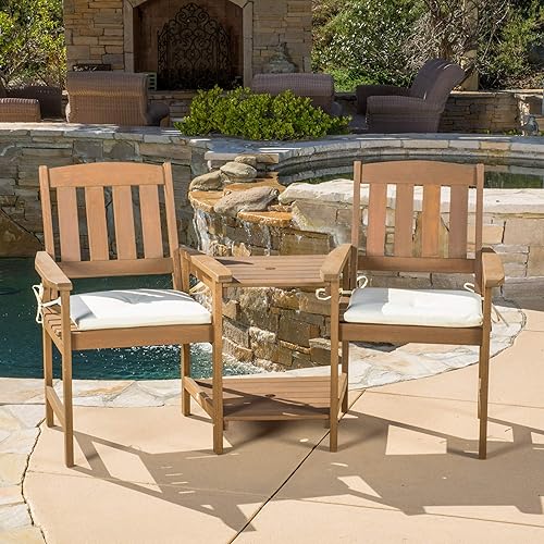 Miniatura 2 de Christopher Knight Home Belice Outdoor Meranti Contiguo 2 plazas, color crema y roble miel