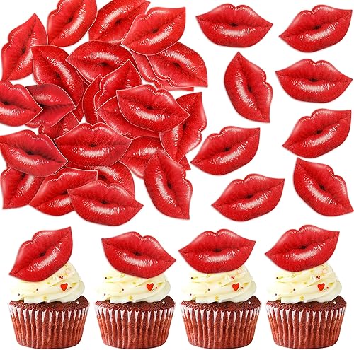 Miniatura 20 de Ercadio XOXO - Paquete de 24 adornos para cupcakes con purpurina con forma de corazón y corazones de amor dulce para el día de San Valentín,