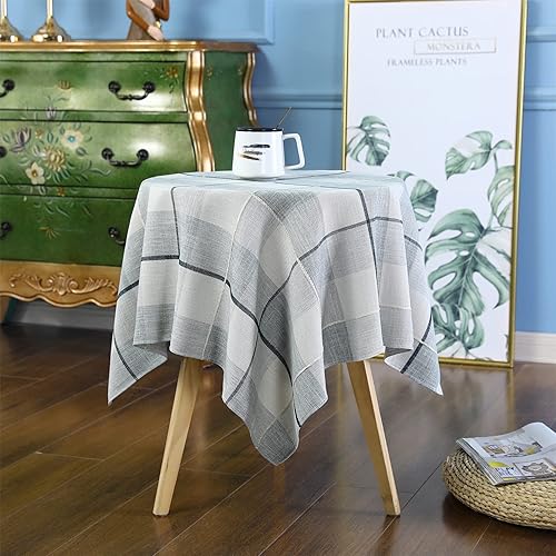 Mantel pequeño cuadrado rústico a cuadros beige y gris, tela de bordado resistente a las arrugas, lavable, mesita de noche, decoración del hogar, 36